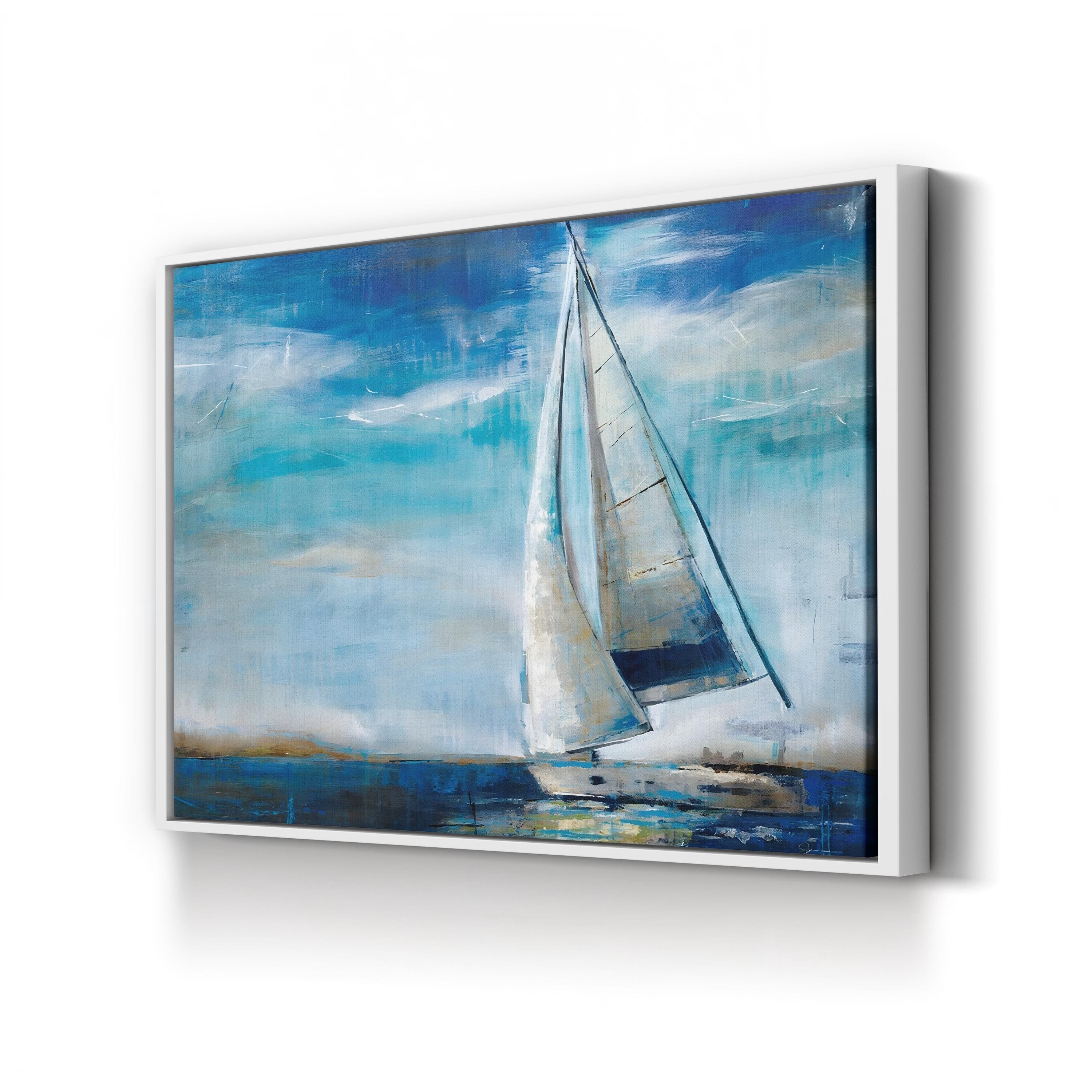 Sail Away Wall Art by Liz Jardine – Contemporary Nautical Sailboat Seascape Canvas