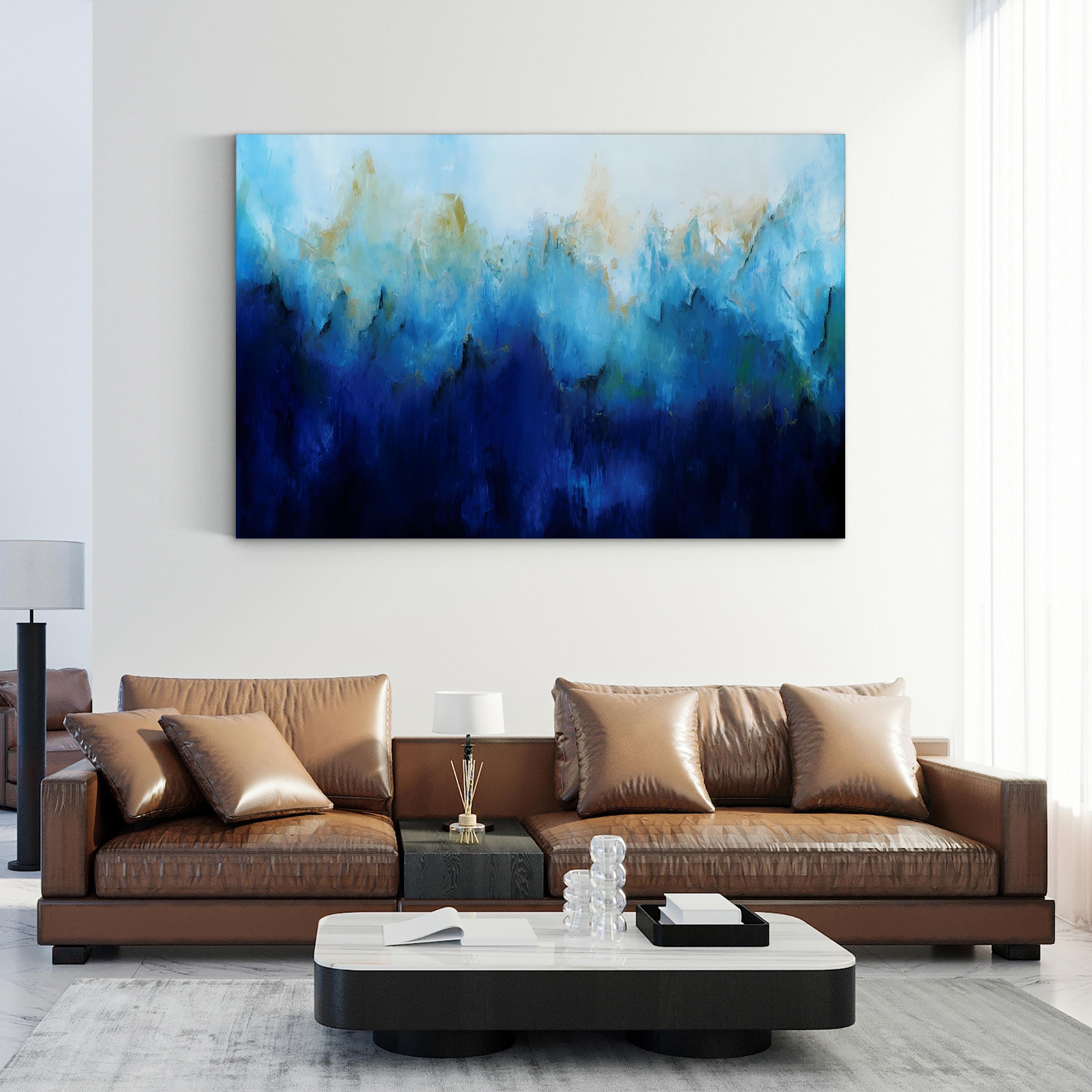 Sapphire Flare Up Wall Art by May Art – Modern Blue Abstract Canvas