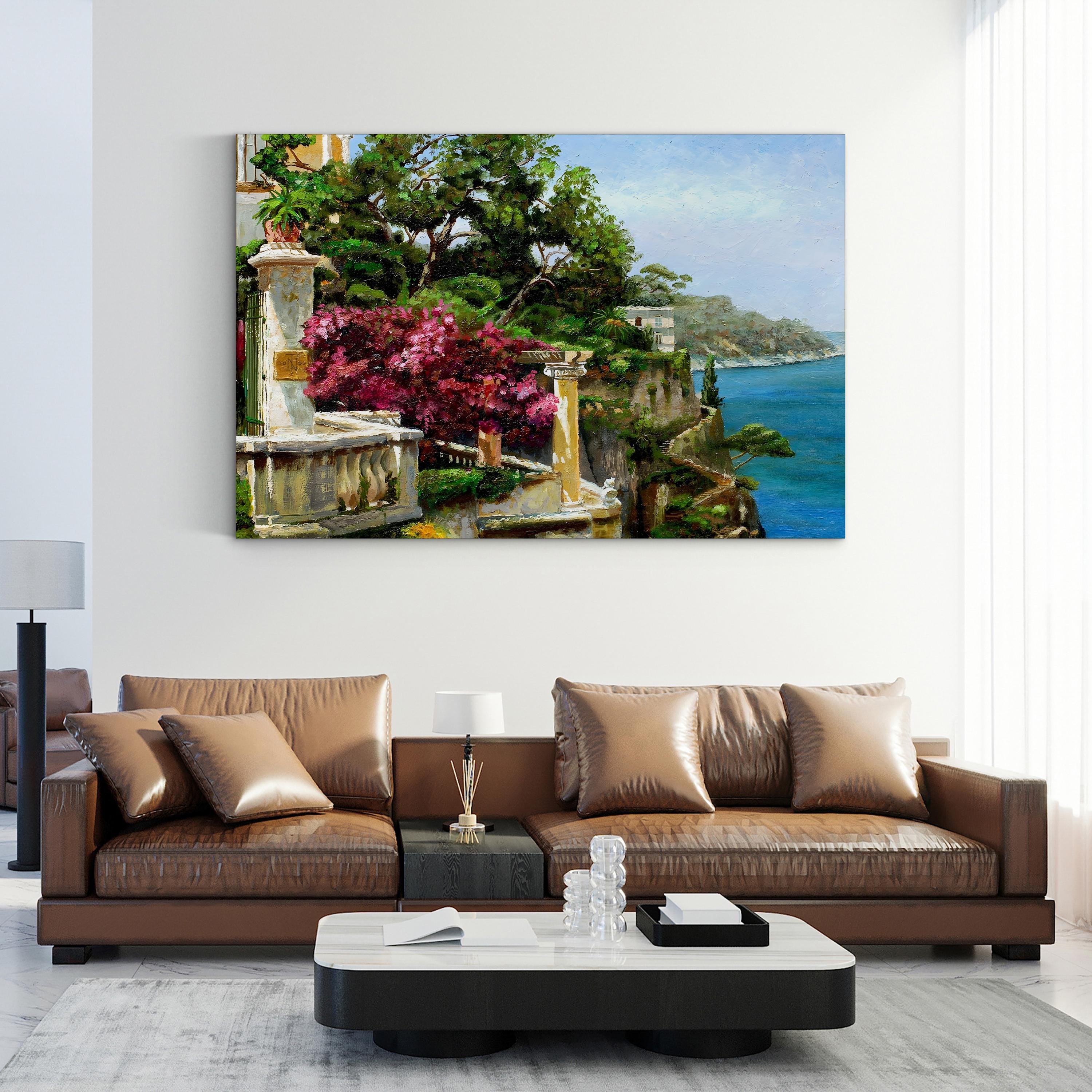 Serene Sorrento Canvas Art Print: Mediterranean Coastal Landscape with Terraces