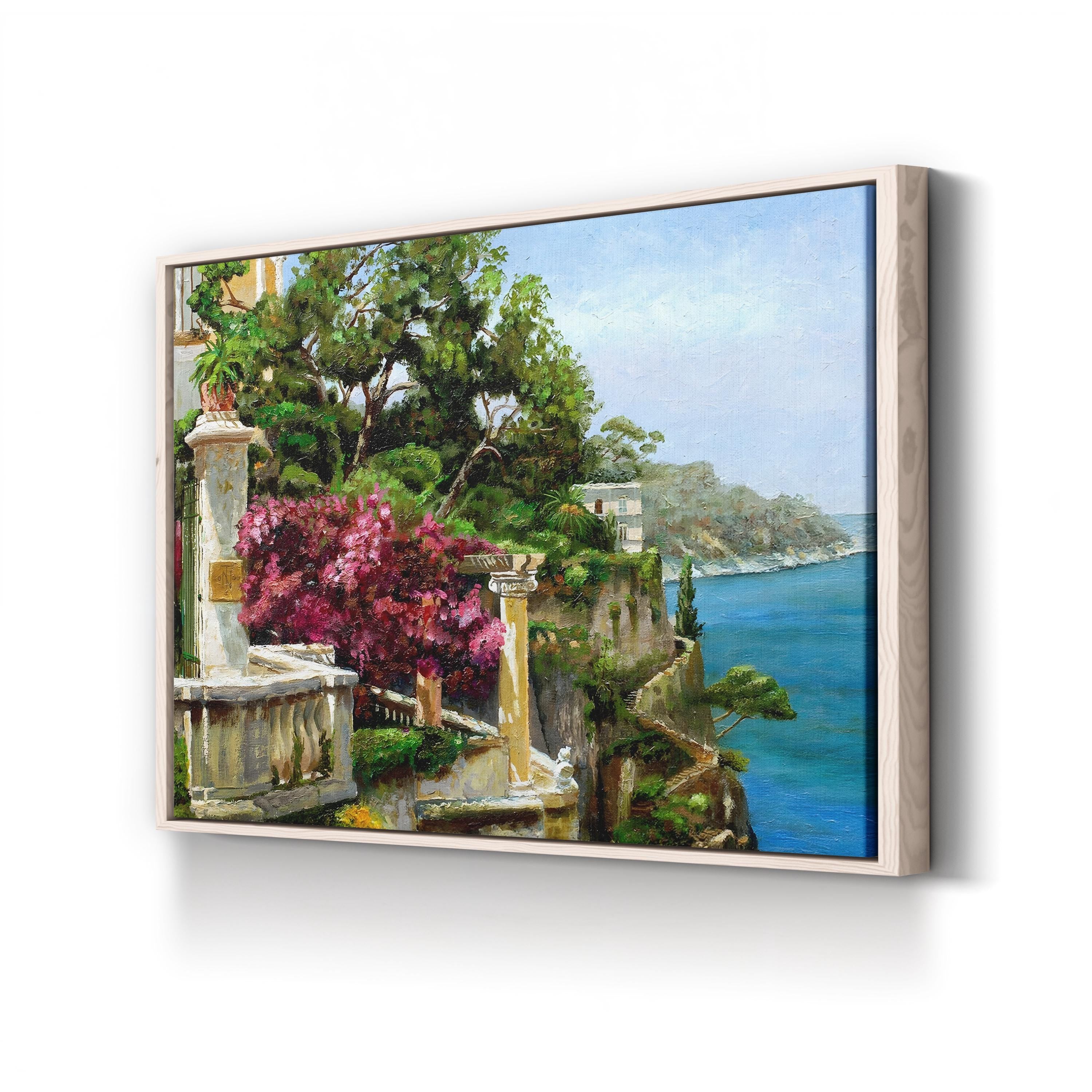 Serene Sorrento Canvas Art Print: Mediterranean Coastal Landscape with Terraces