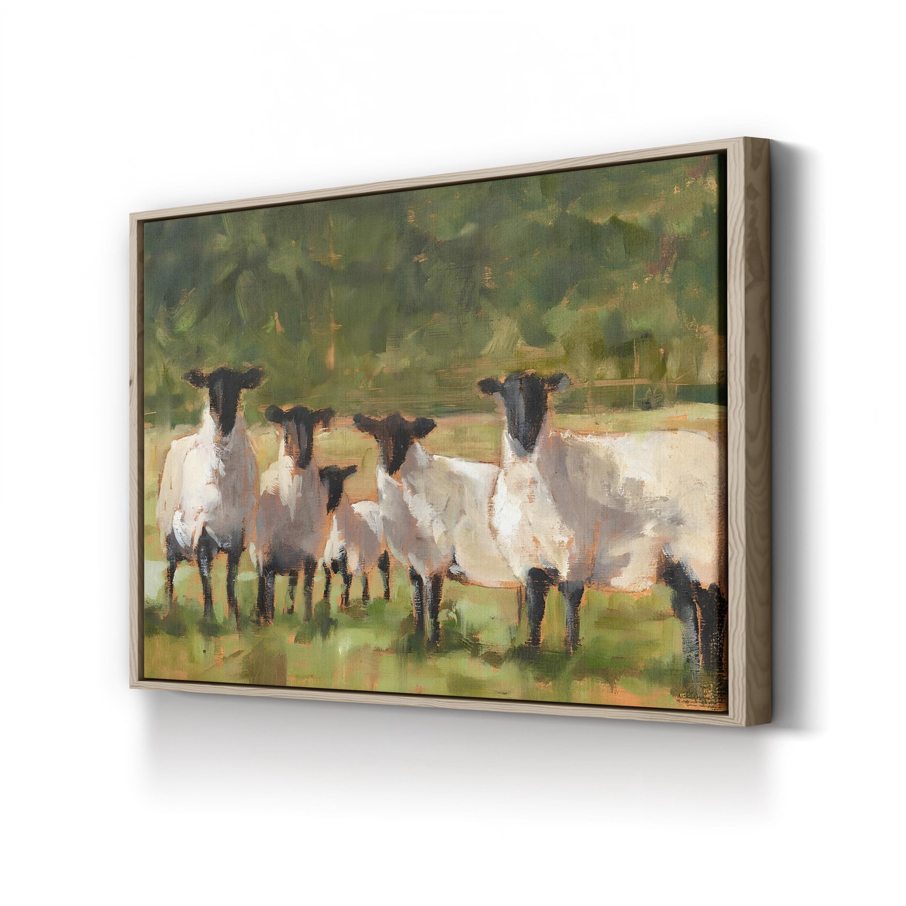 Sheep Family II Canvas Art Print – Pastoral Wildlife Painting by Ethan Harper