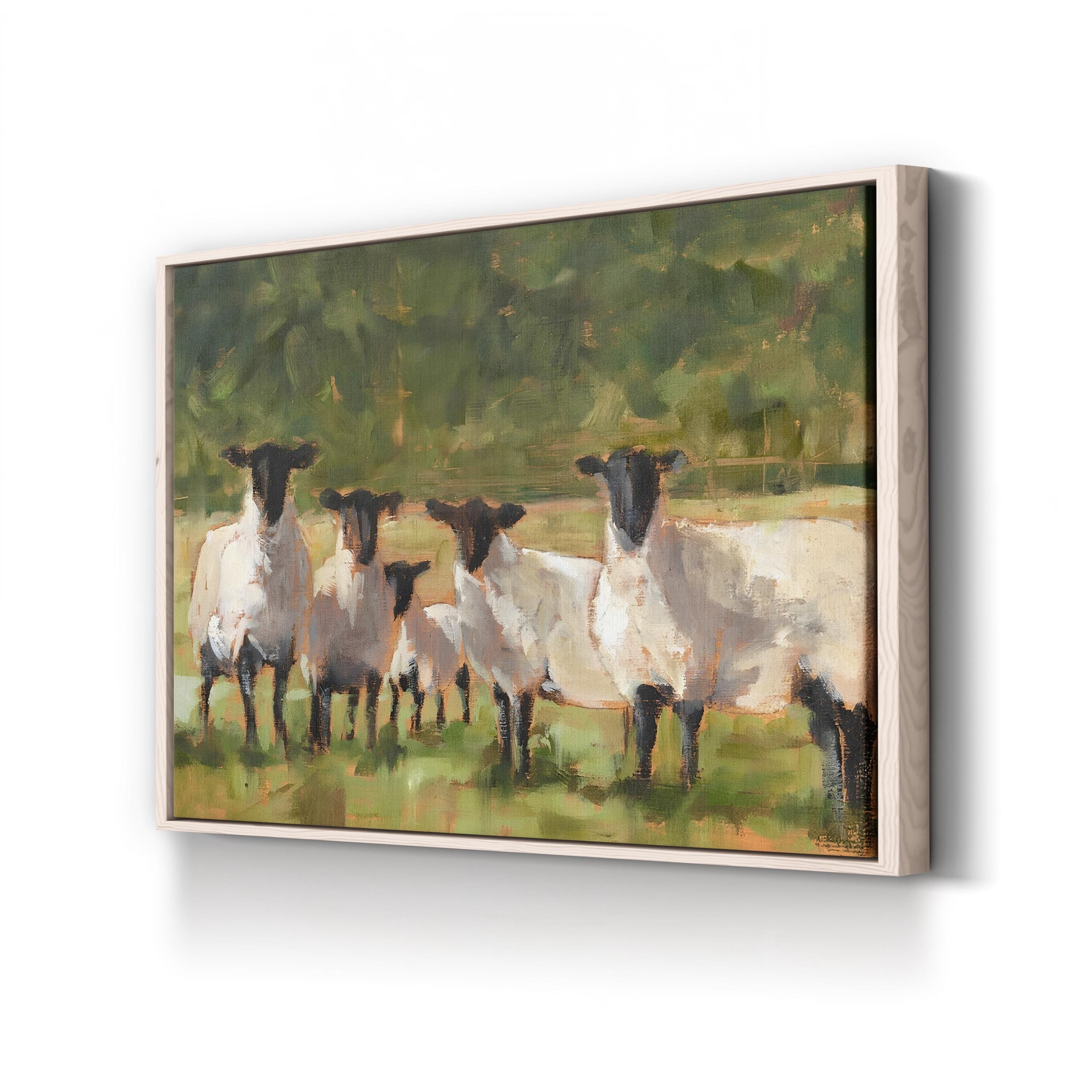 Sheep Family II Canvas Art Print – Pastoral Wildlife Painting by Ethan Harper