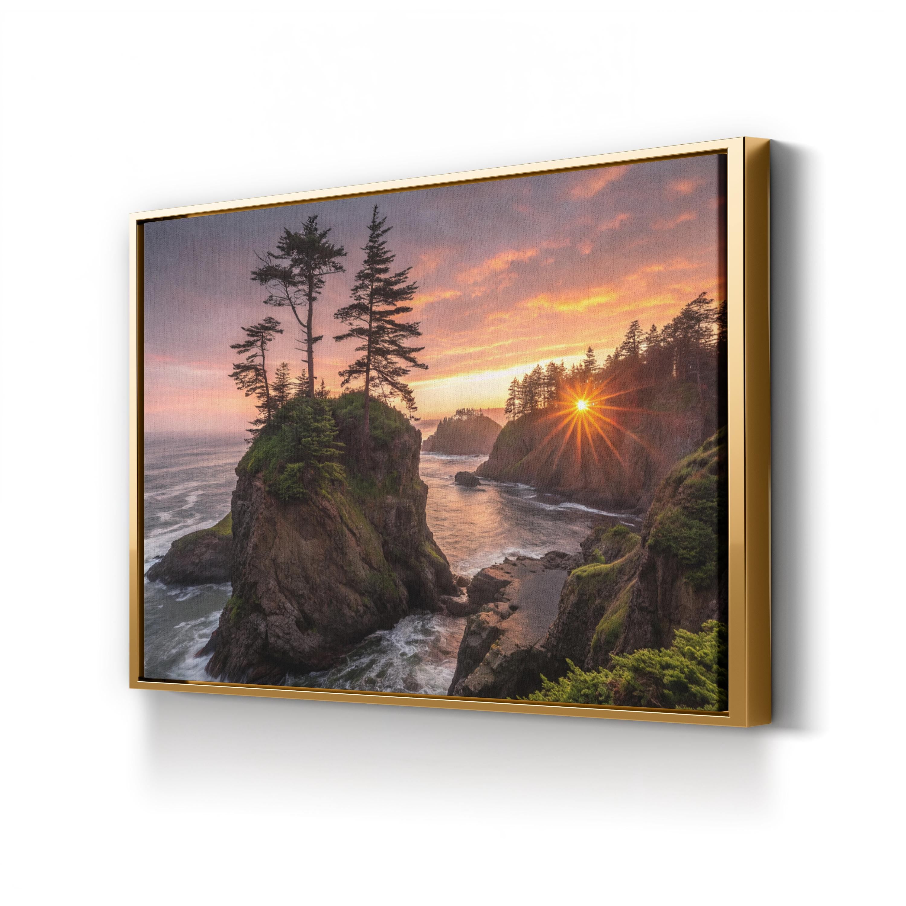 Coastal Sunset Canvas Art — Tropical Palm Tree Landscape Print