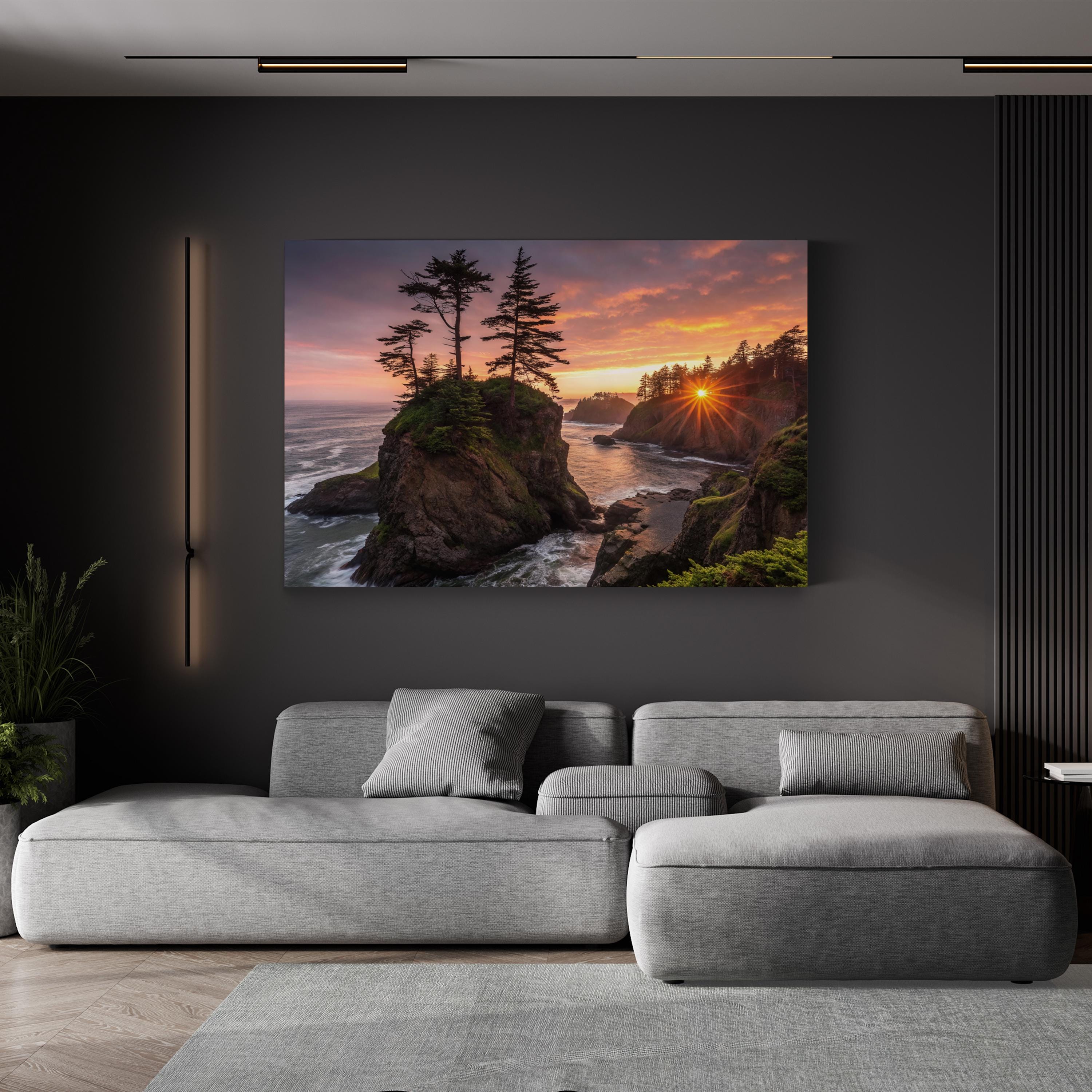 Coastal Sunset Canvas Art — Tropical Palm Tree Landscape Print