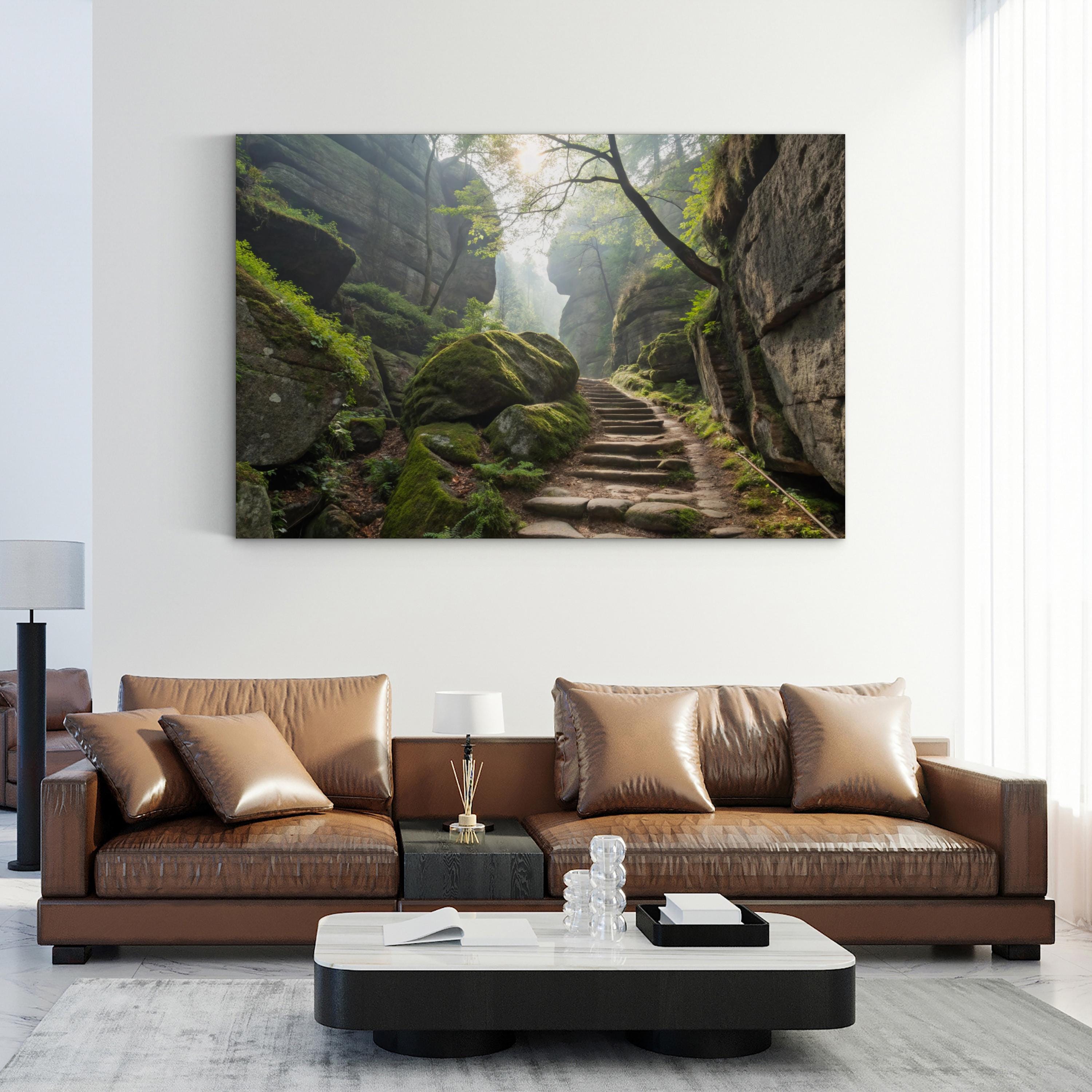 Mossy Stone Path Canvas Art | Tranquil Forest Landscape Print