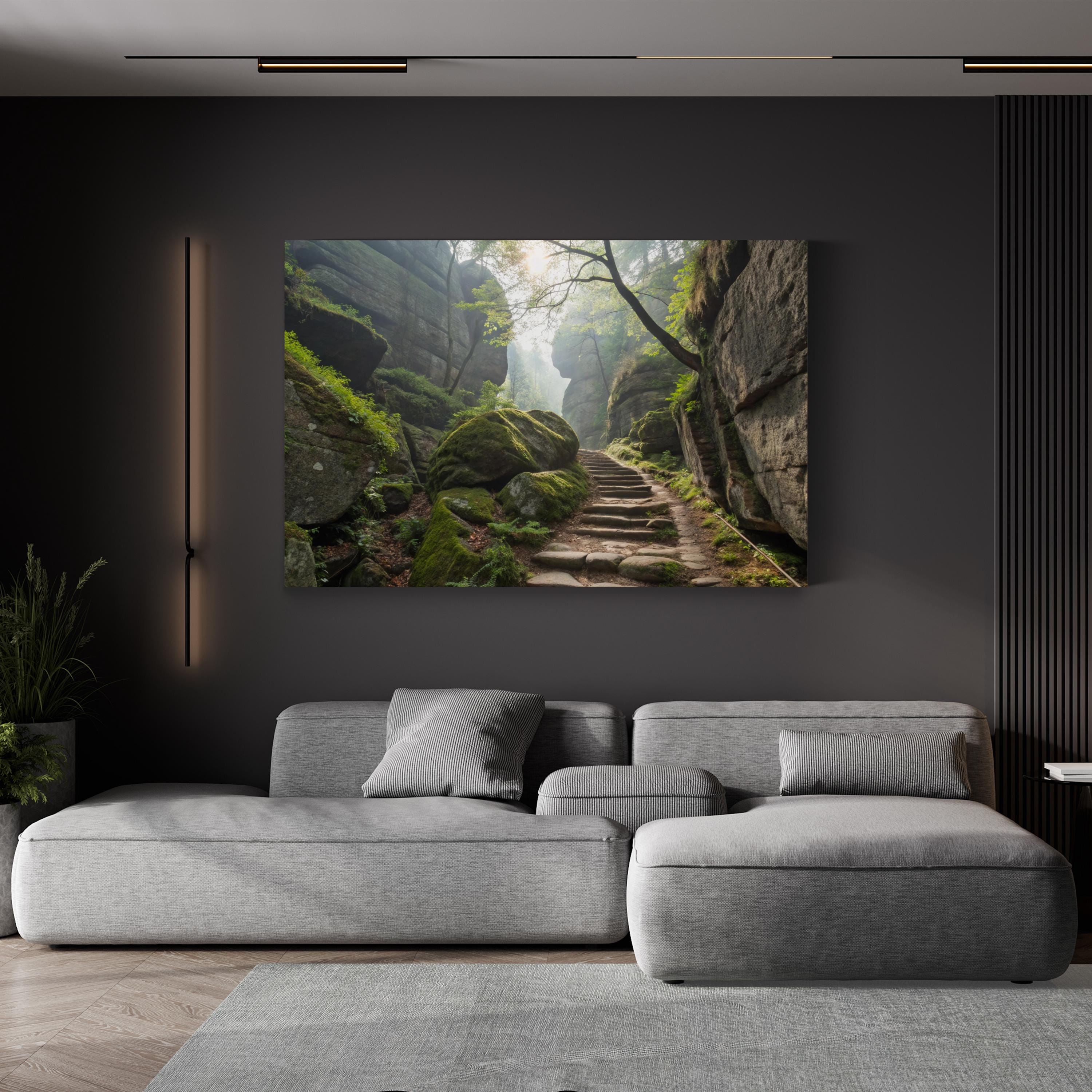 Mossy Stone Path Canvas Art | Tranquil Forest Landscape Print