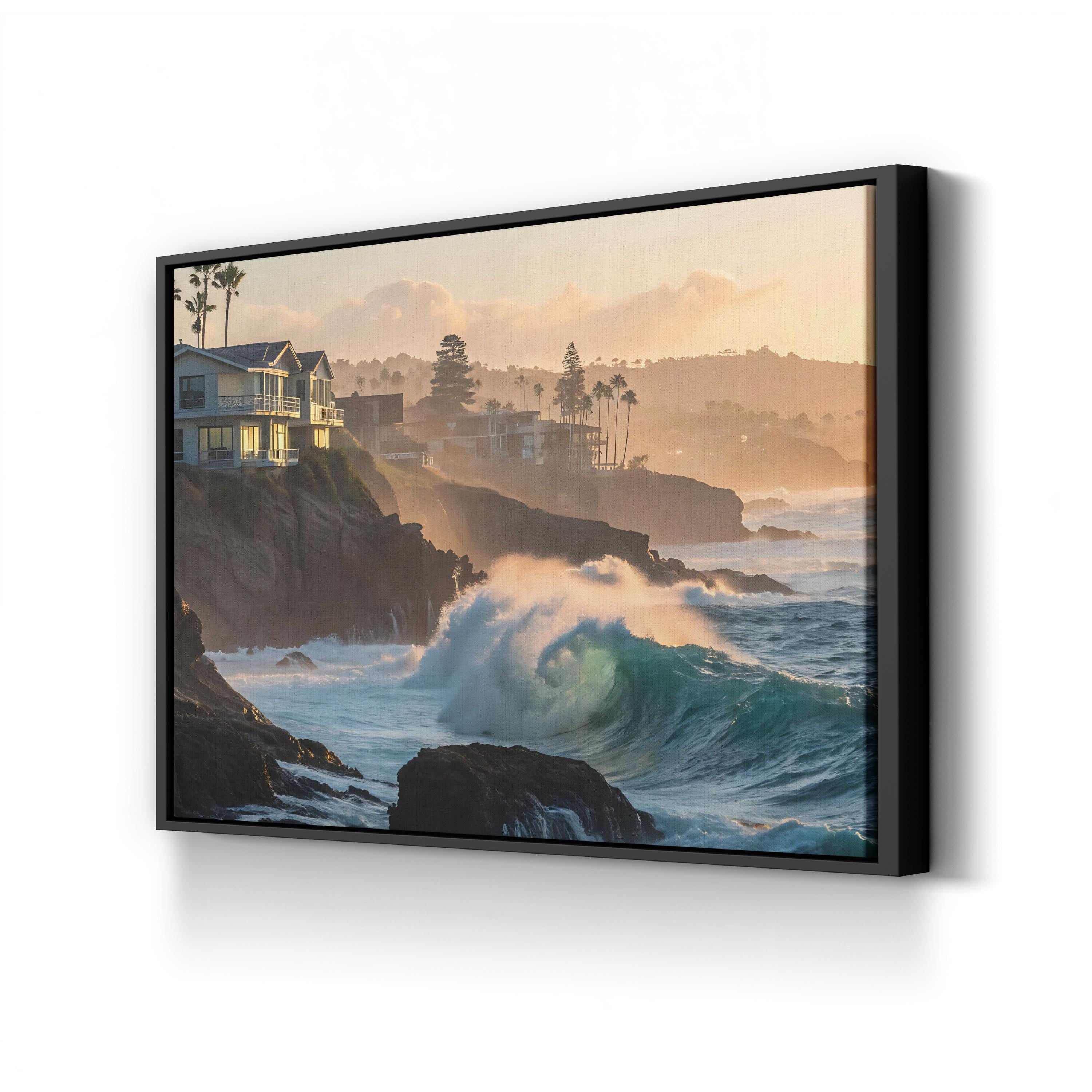 Ocean Waves Breaking Along Rugged Shoreline Canvas Art