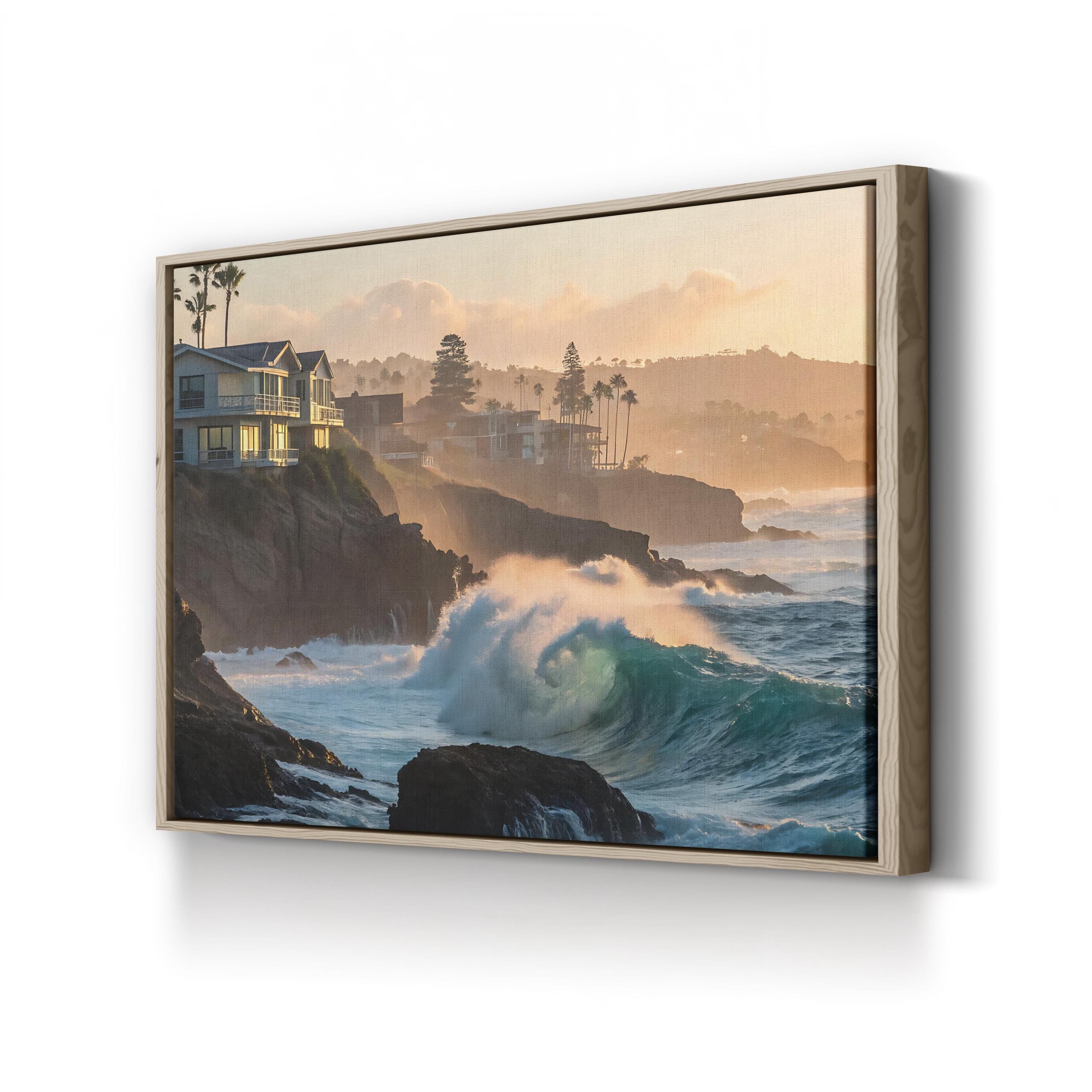 Ocean Waves Breaking Along Rugged Shoreline Canvas Art