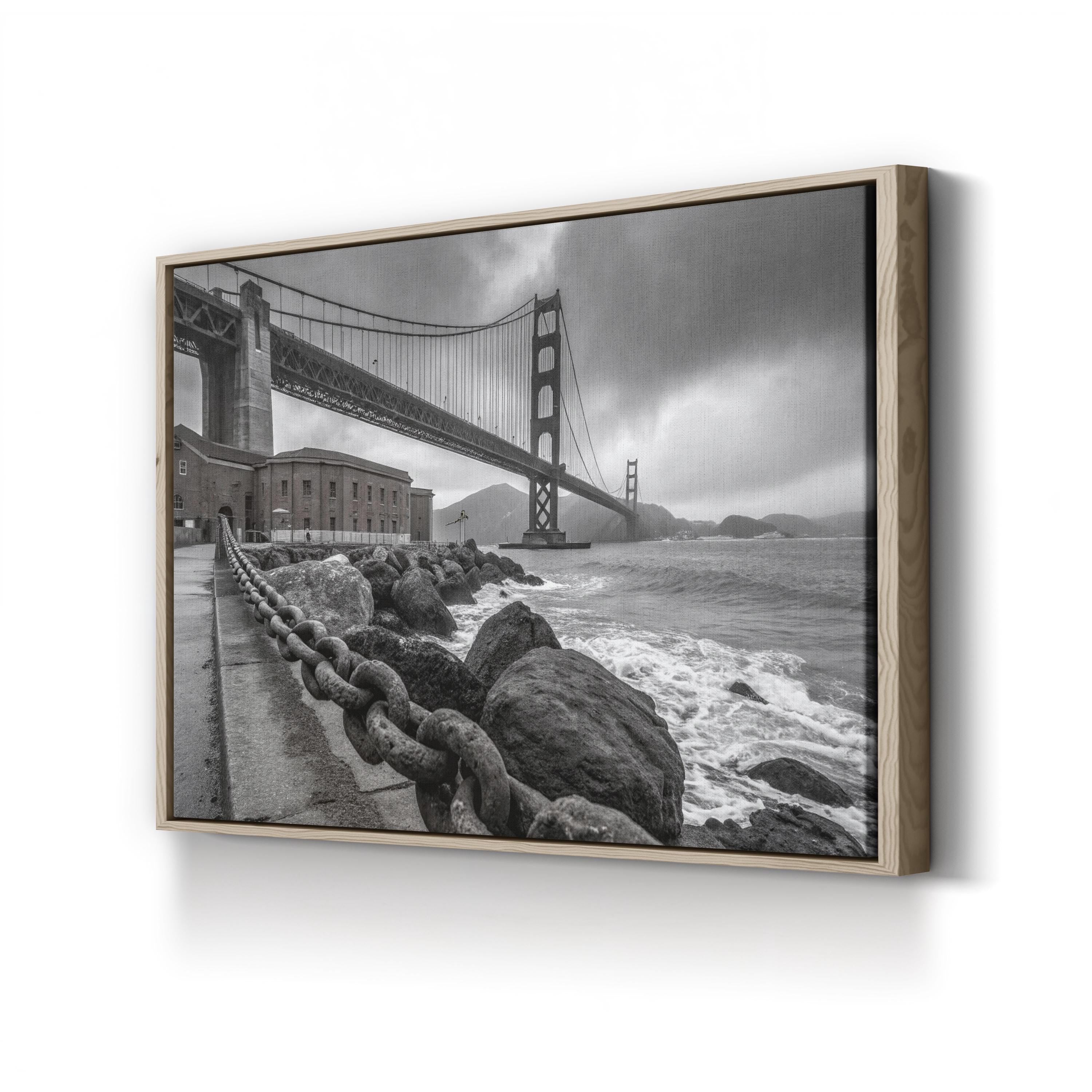 Black & White Suspension Bridge – Vintage Photography Wall Art | Coastal Architectural Canvas Print