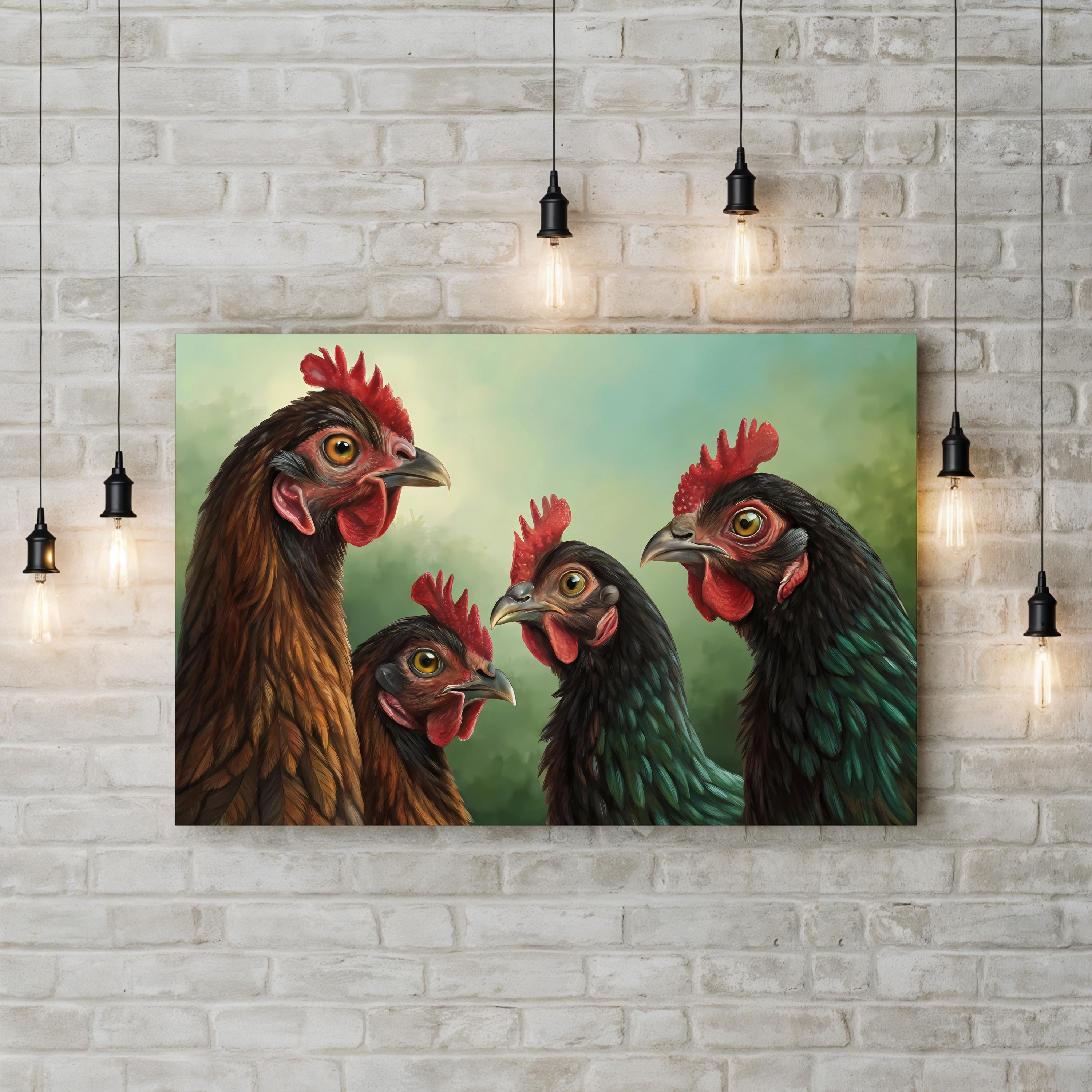 Vibrant Chickens – Period Illustration Wall Art | Farmhouse Kitchen Canvas Print