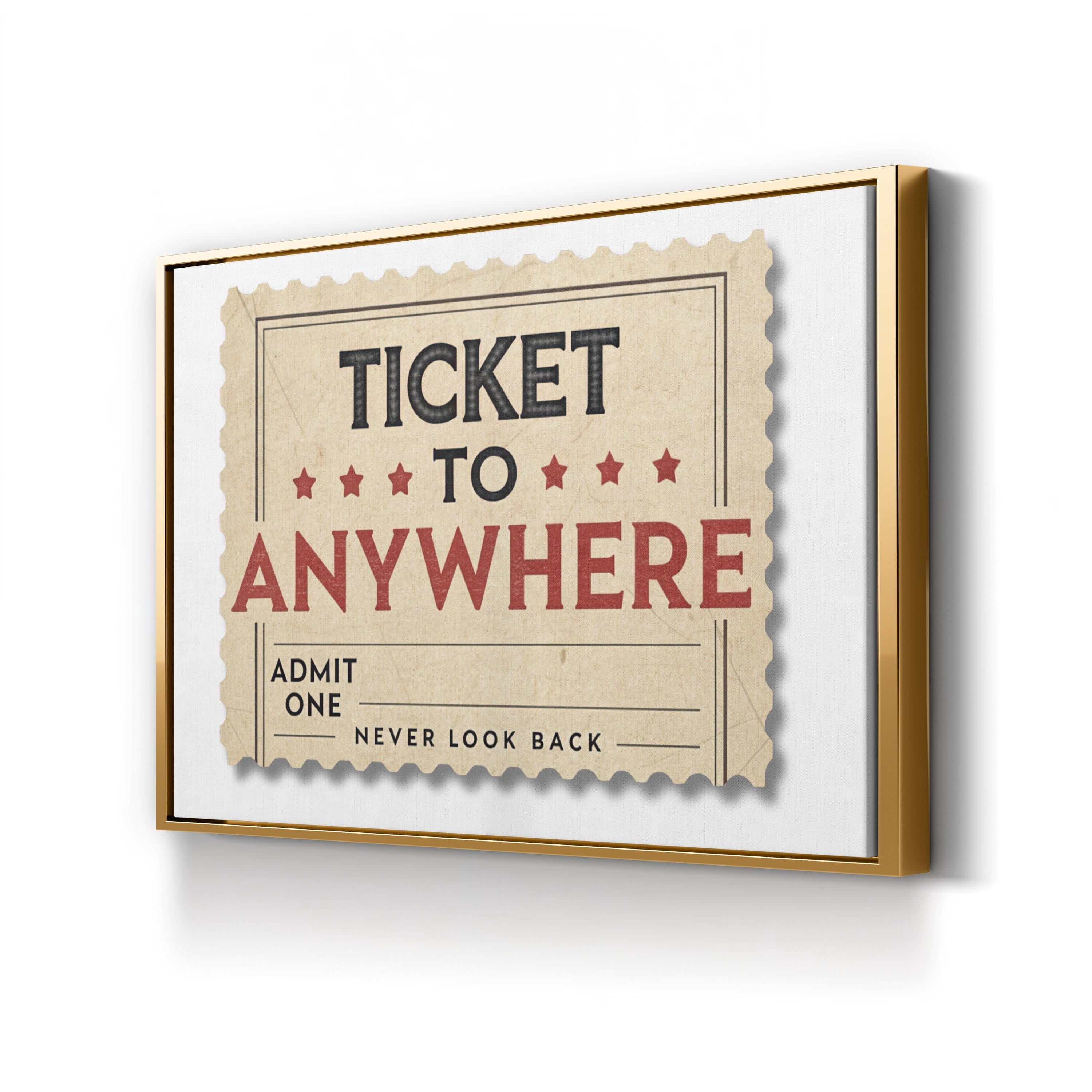 Vintage Travel Ticket canvas print in Gold Framed Canvas