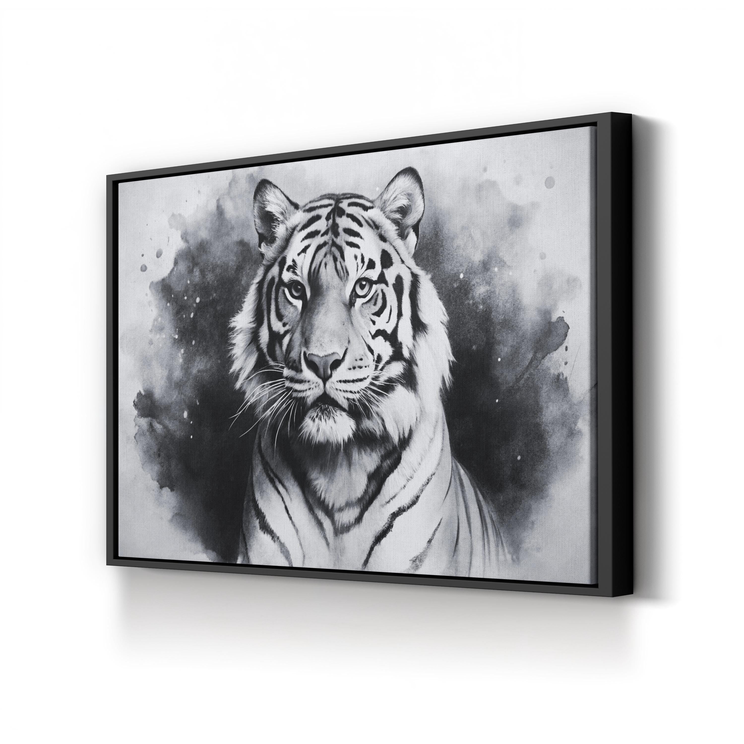 Black & White Tiger Portrait – Period Illustration Wall Art | Monochrome Wildlife Canvas Print