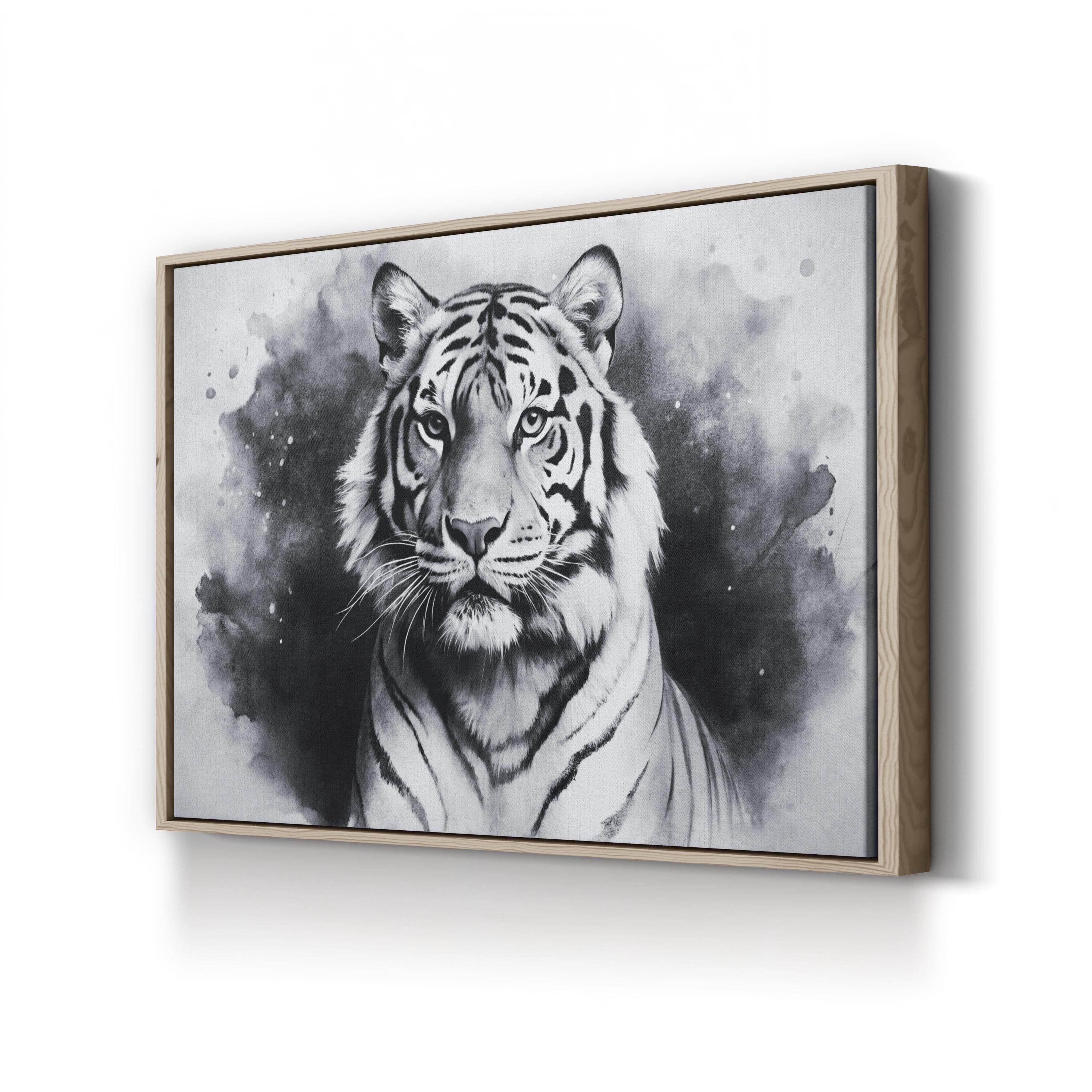 Black & White Tiger Portrait – Period Illustration Wall Art | Monochrome Wildlife Canvas Print