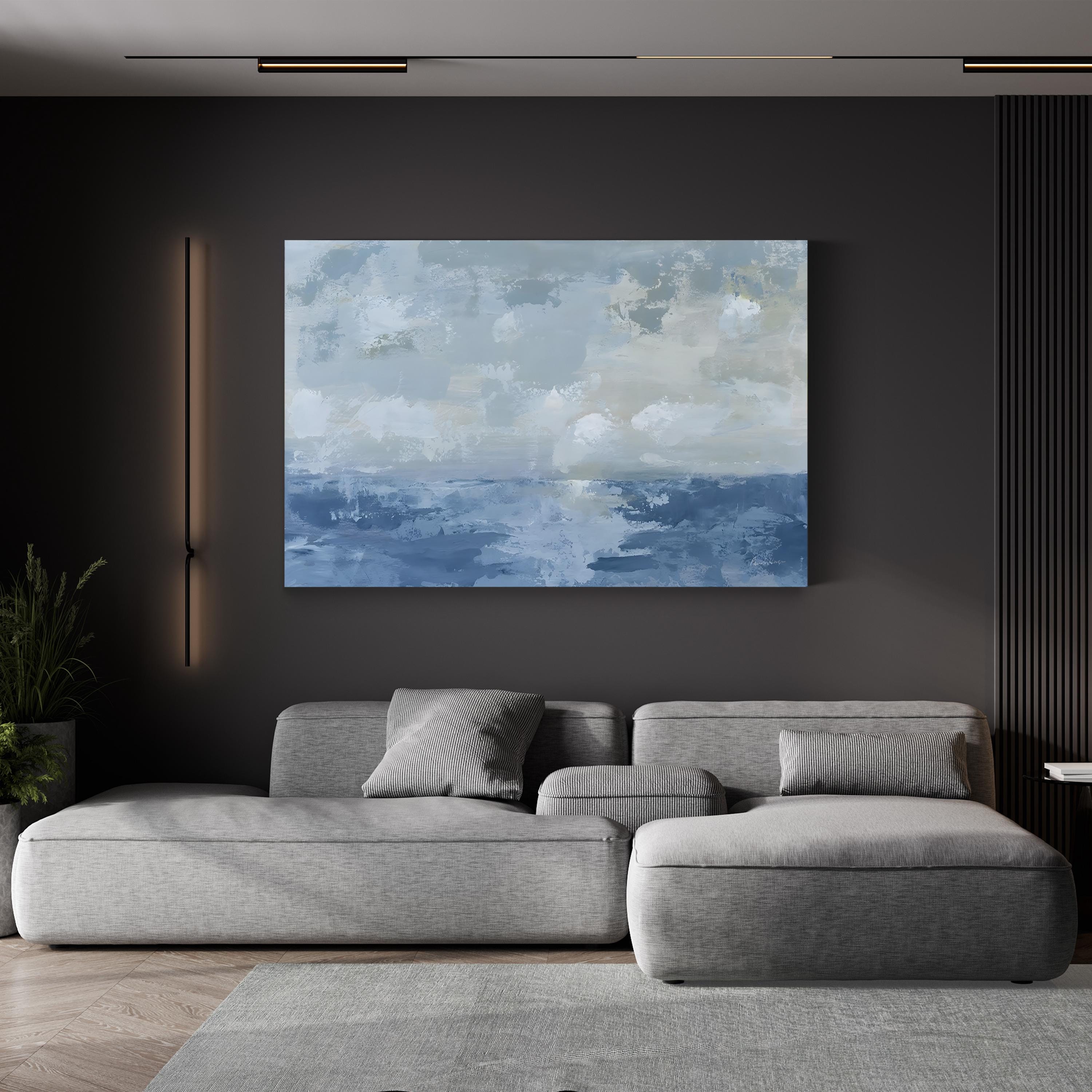 Silver Blue Sea Wall Art by Pamela Munger – Contemporary Abstract Seascape Painting Print