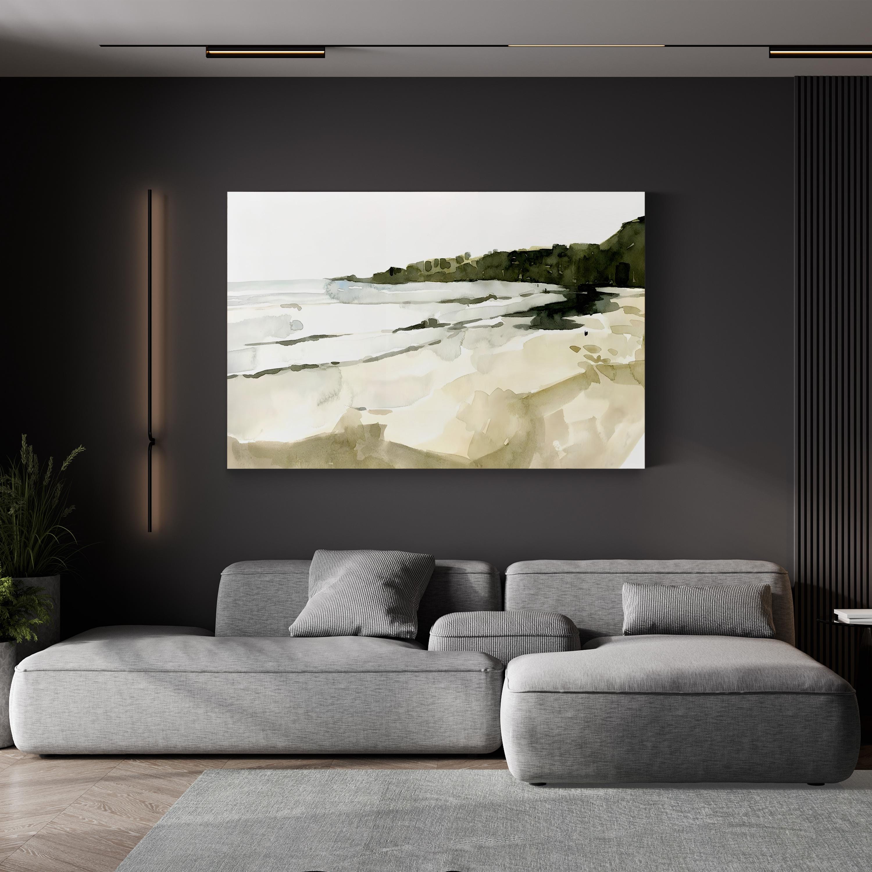 Simple Watercolor Coast I Wall Art by Emma Caroline – Minimalist Coastal Landscape Canvas Print