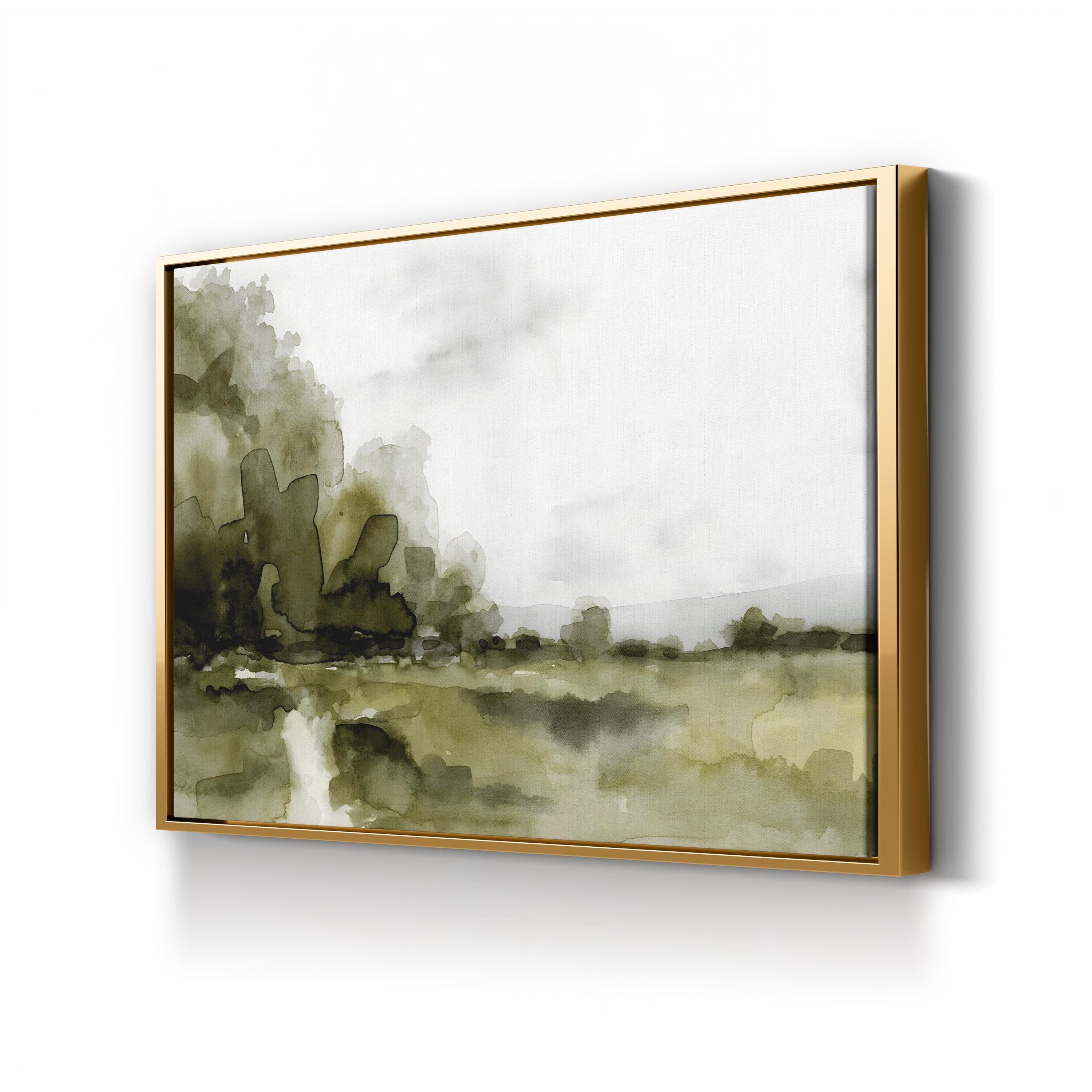 Minimalist Soft Pastel Horizon Watercolor Landscape canvas print in a gold frame