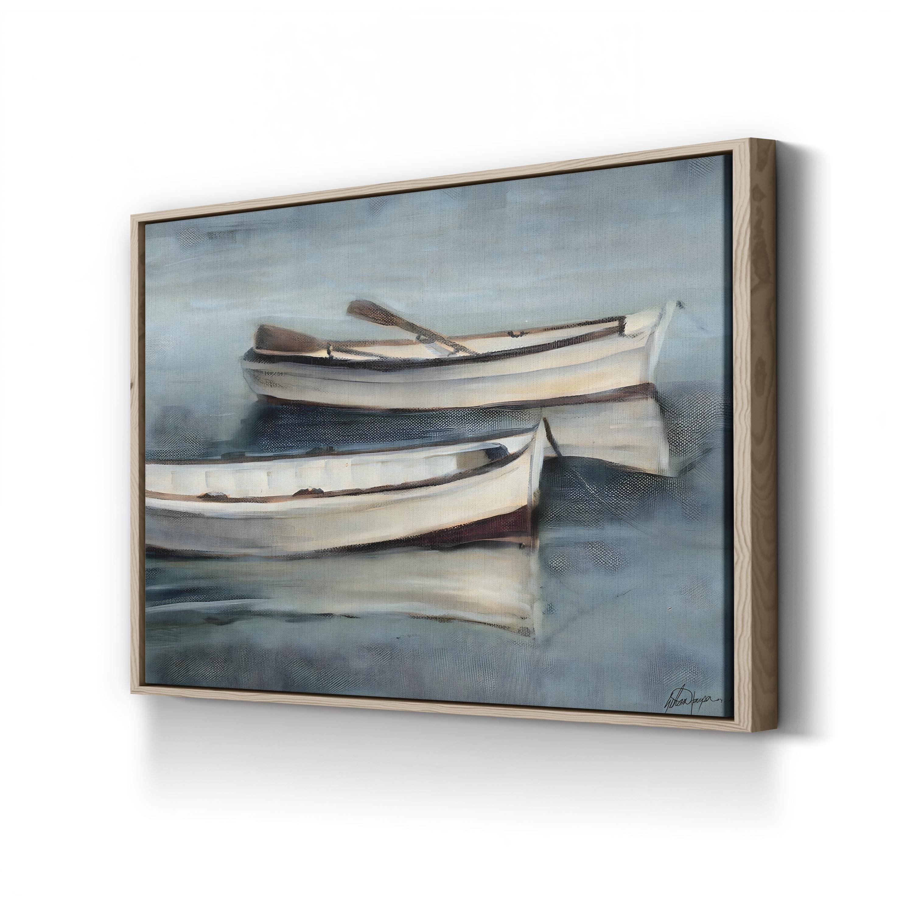 Small Stillwaters III Wall Art by Ethan Harper | Tranquil Rowboats Coastal Landscape Canvas Print