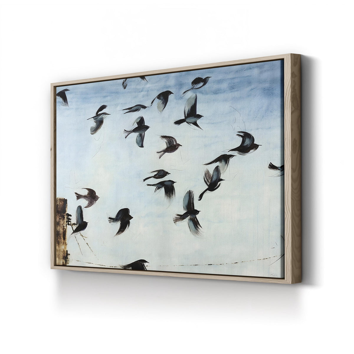 Sparrows by Kari Taylor canvas print in oak frame