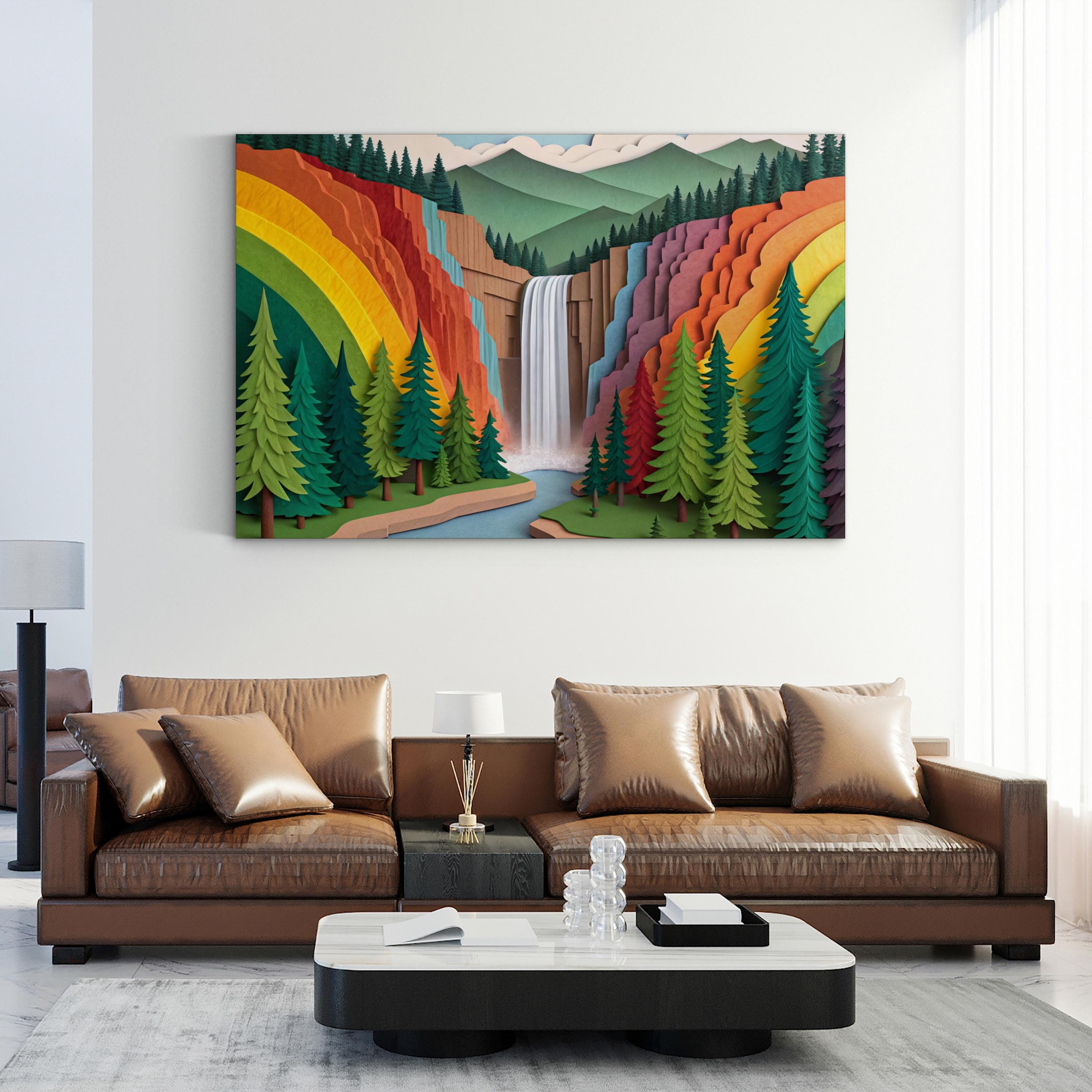 Vernal Falls Yosemite – Period Illustration Wall Art | Modern Paper Landscape Canvas Print