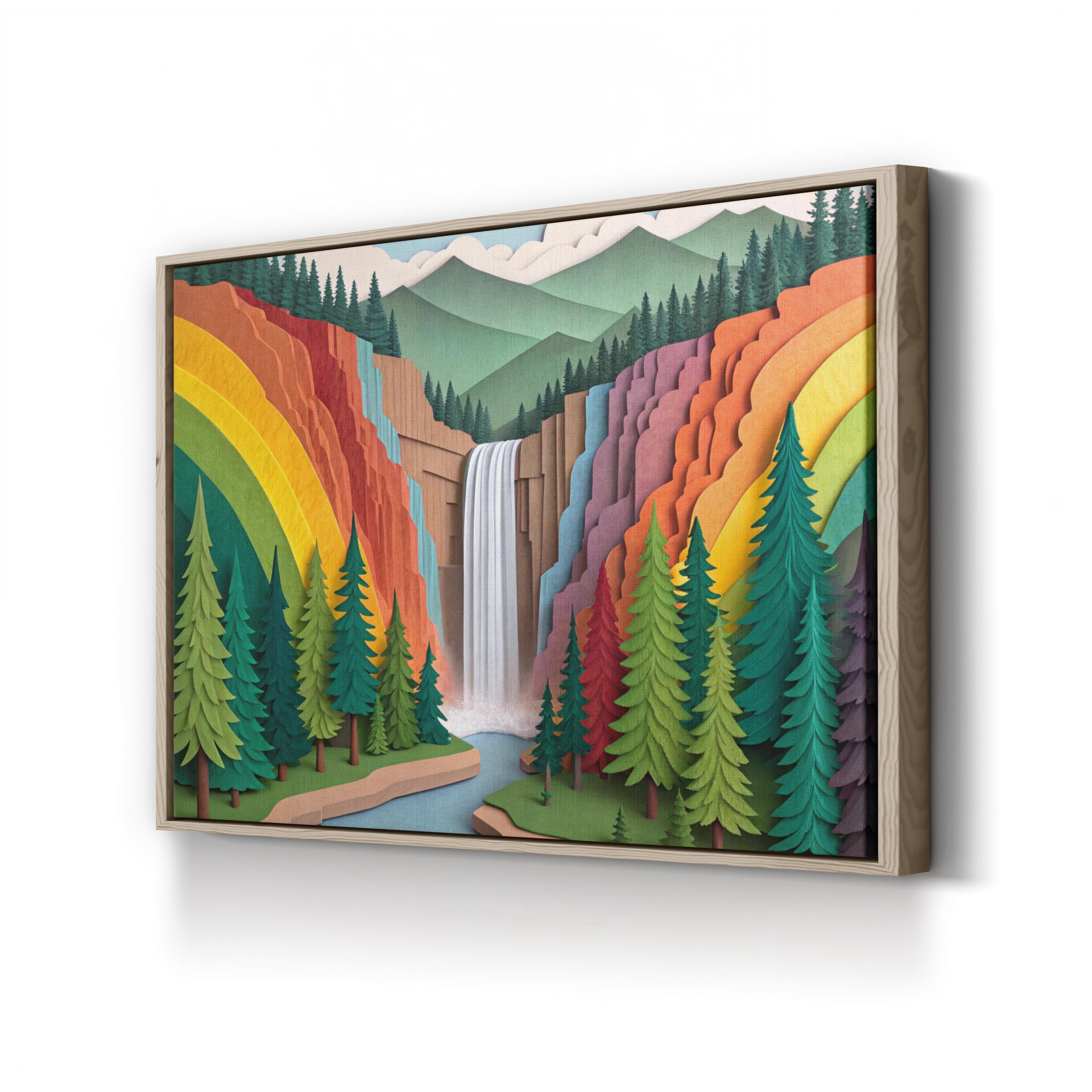 Vernal Falls Yosemite – Period Illustration Wall Art | Modern Paper Landscape Canvas Print