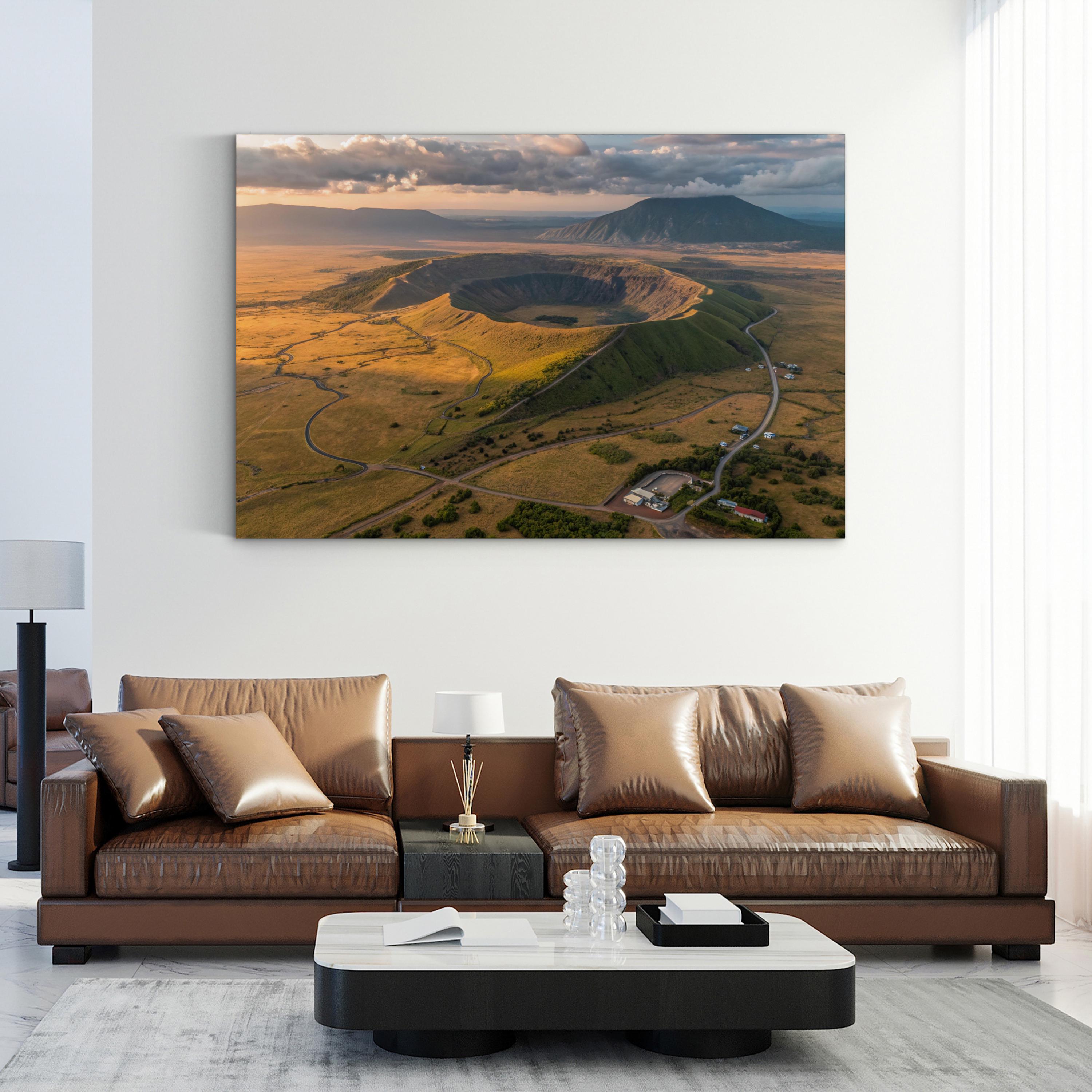Iceland Volcano Crater Aerial – Vintage Photography Wall Art | Volcanic Landscape Canvas Print