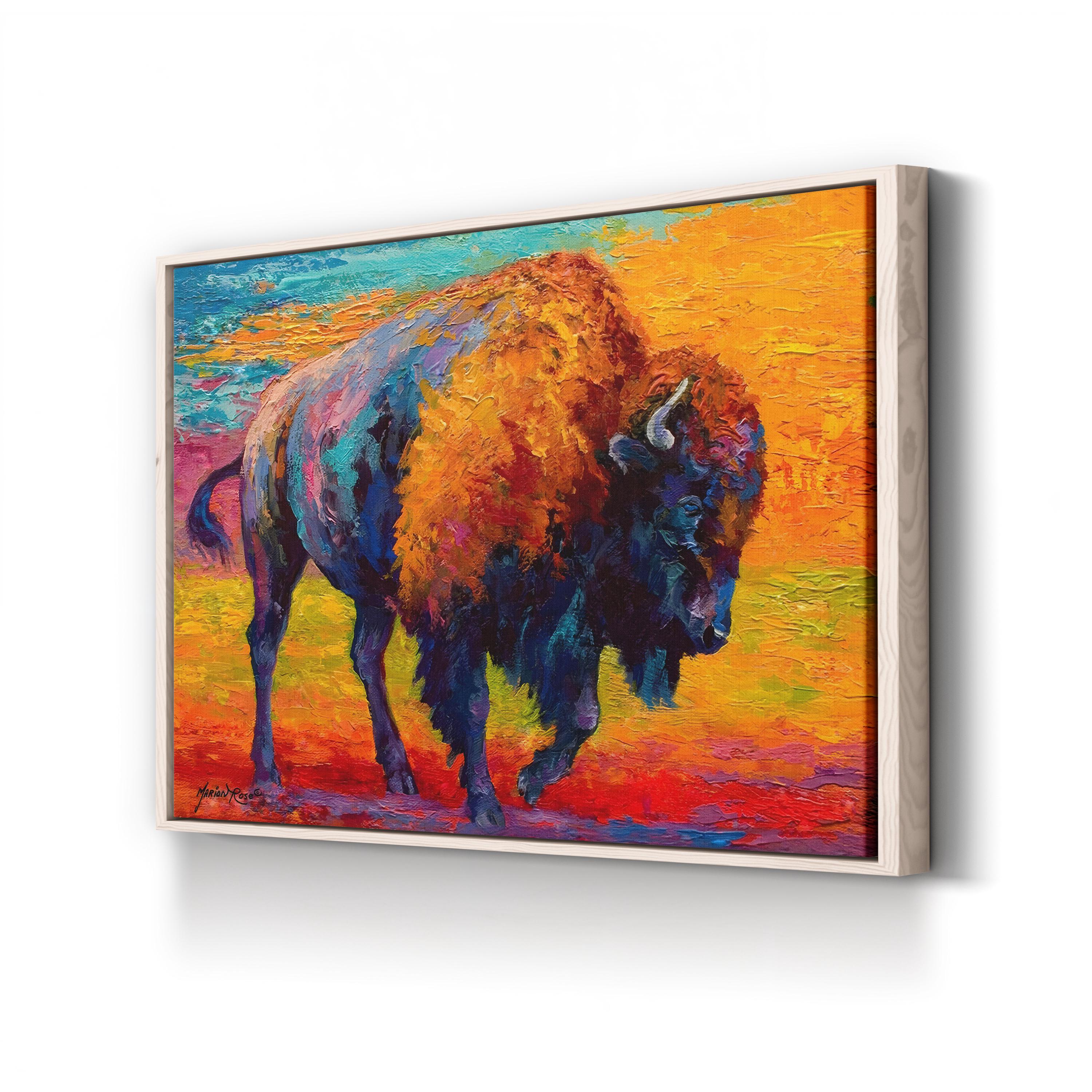 Spirit of Prairie Bison Wall Art – Contemporary Colorful Wildlife Artwork