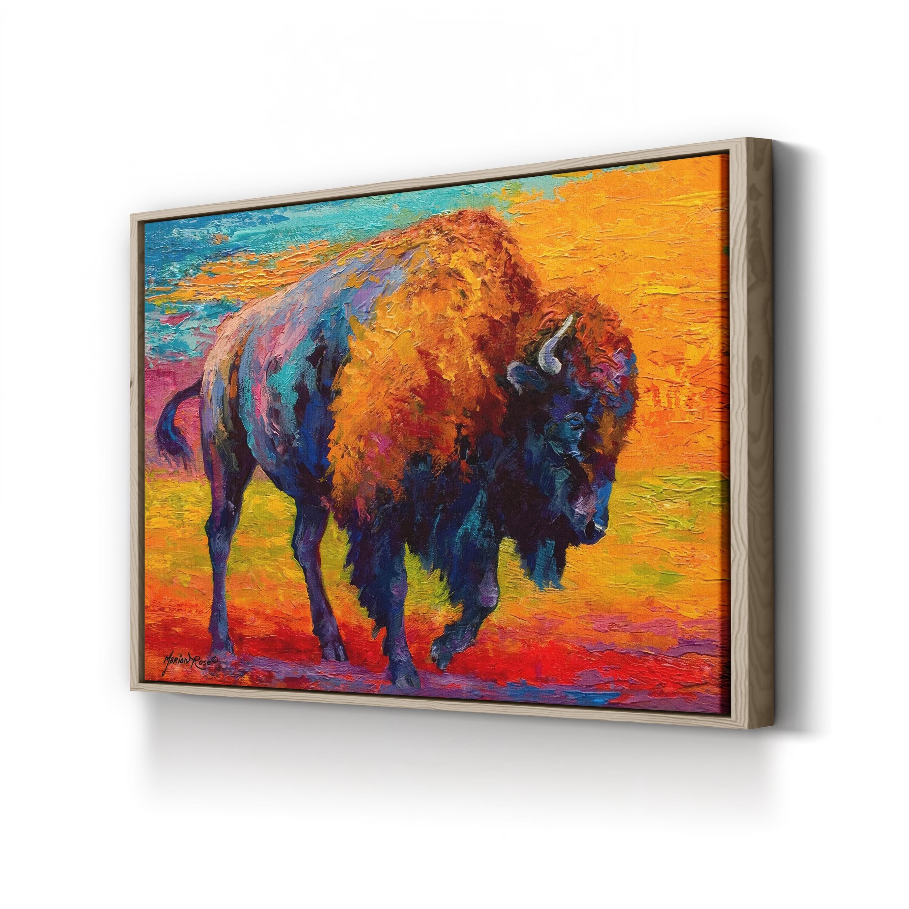 Spirit of Prairie Bison Wall Art – Contemporary Colorful Wildlife Artwork