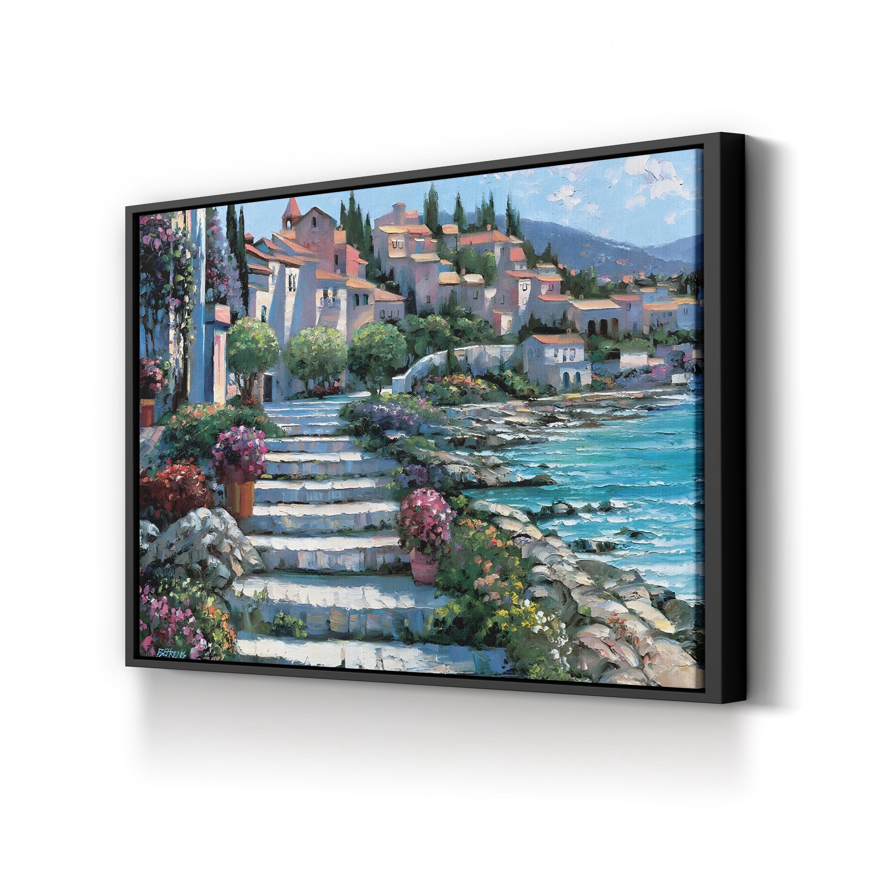 Steps of St. Tropez Canvas Art Print: Mediterranean Coastal Architecture by Howard Behrens