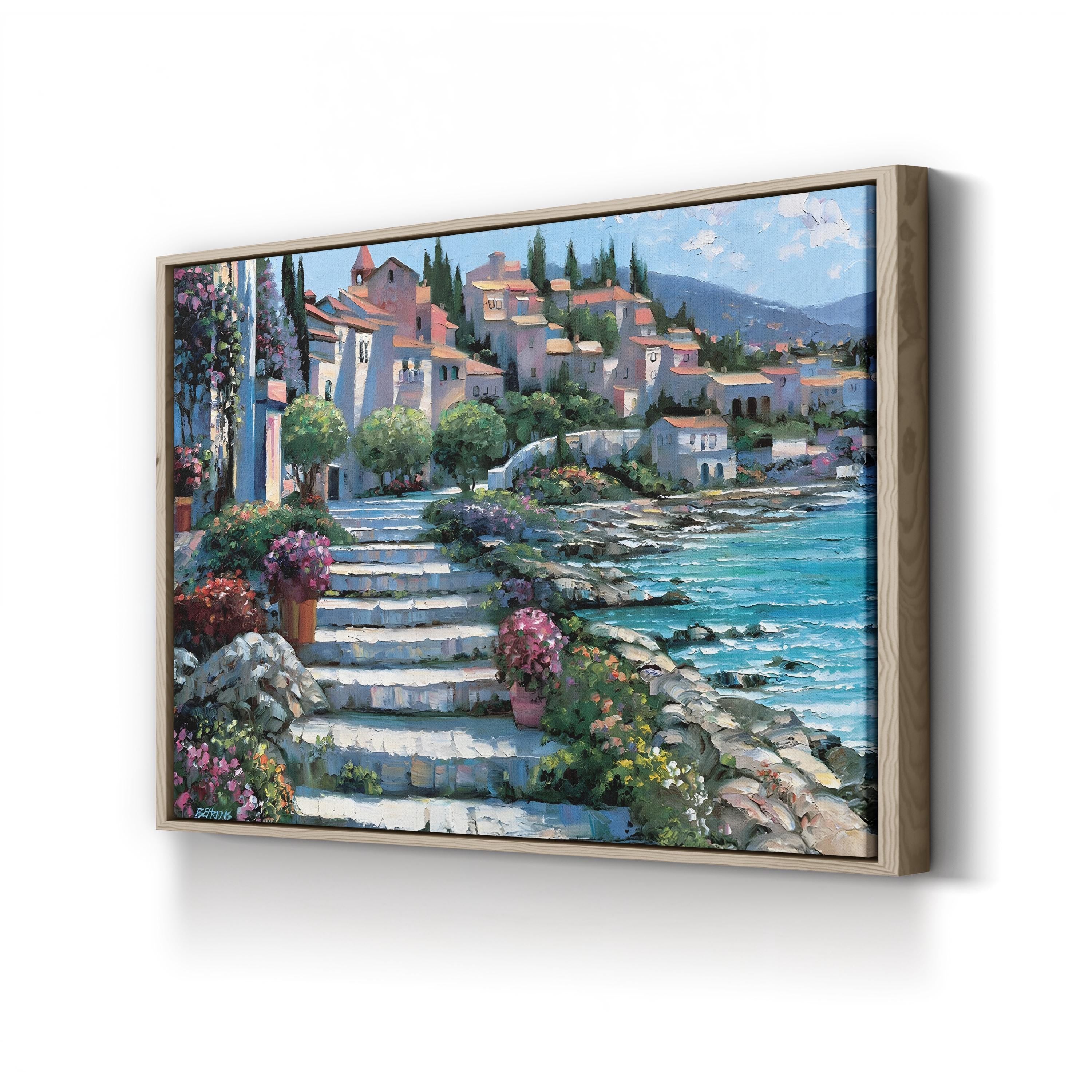 Steps of St. Tropez Canvas Art Print: Mediterranean Coastal Architecture by Howard Behrens
