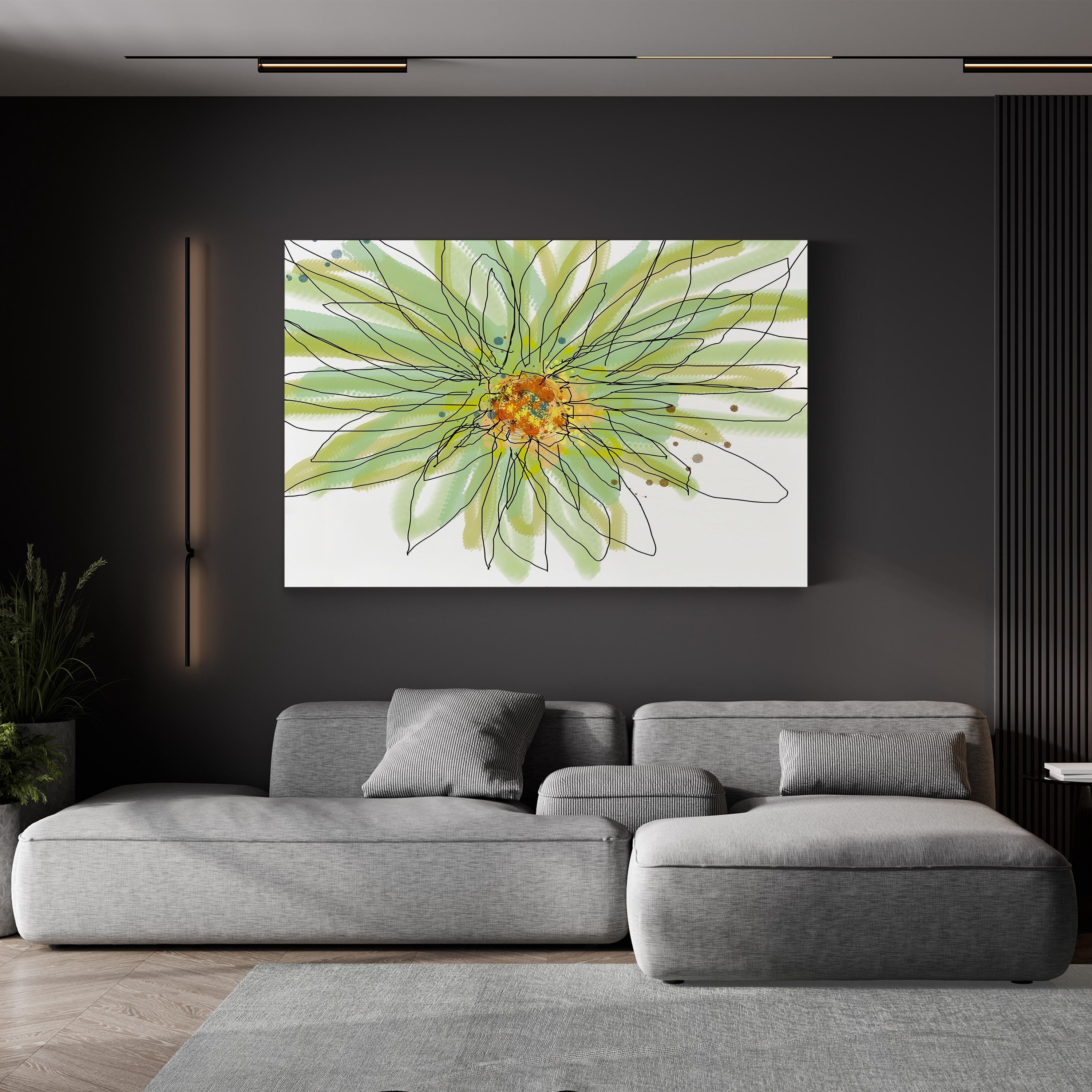 Summer Gerbera Daisy Canvas Art – Contemporary Floral Illustration by Jan Weiss