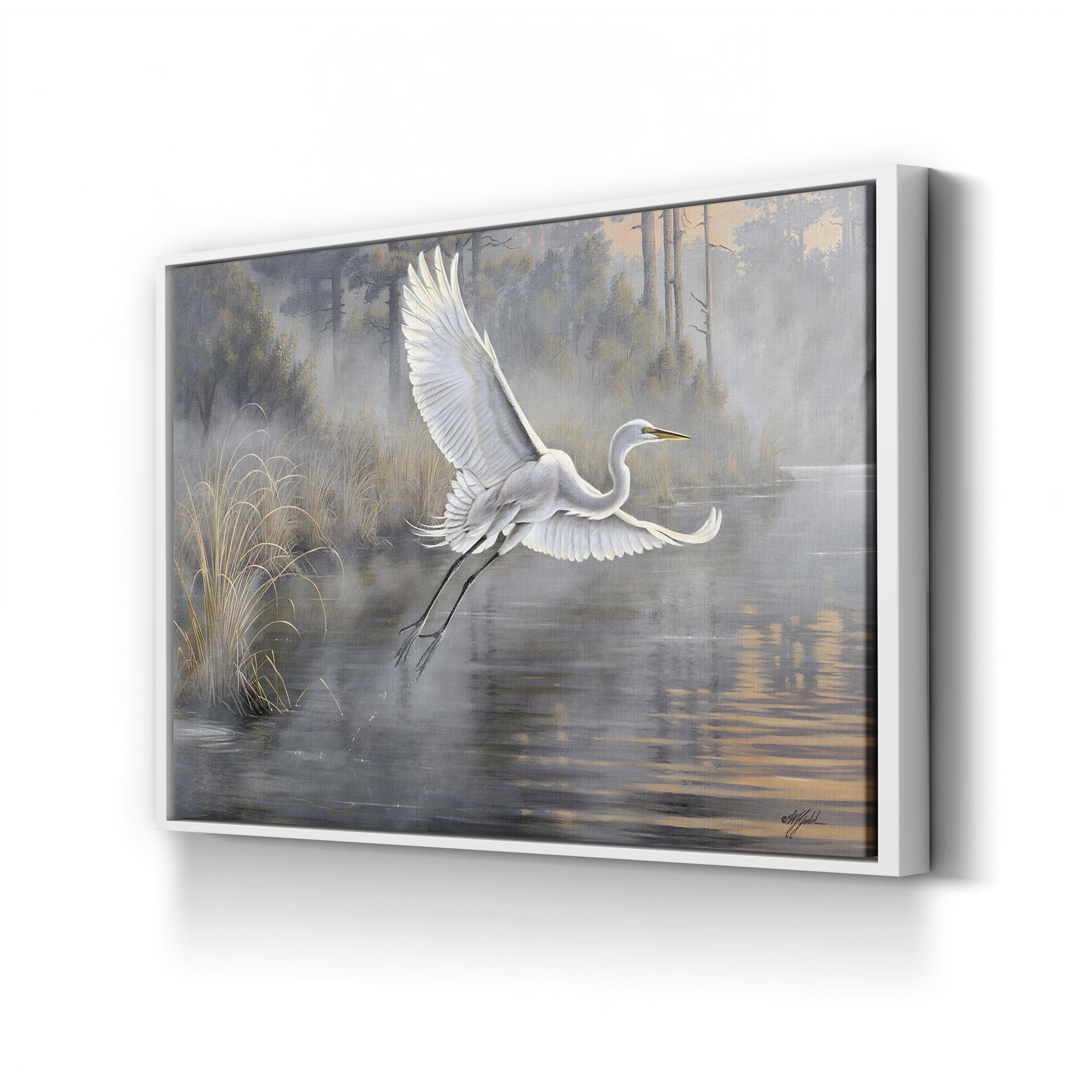Sunrise Flight Canvas Print – Majestic Heron in Flight Nature Wall Art