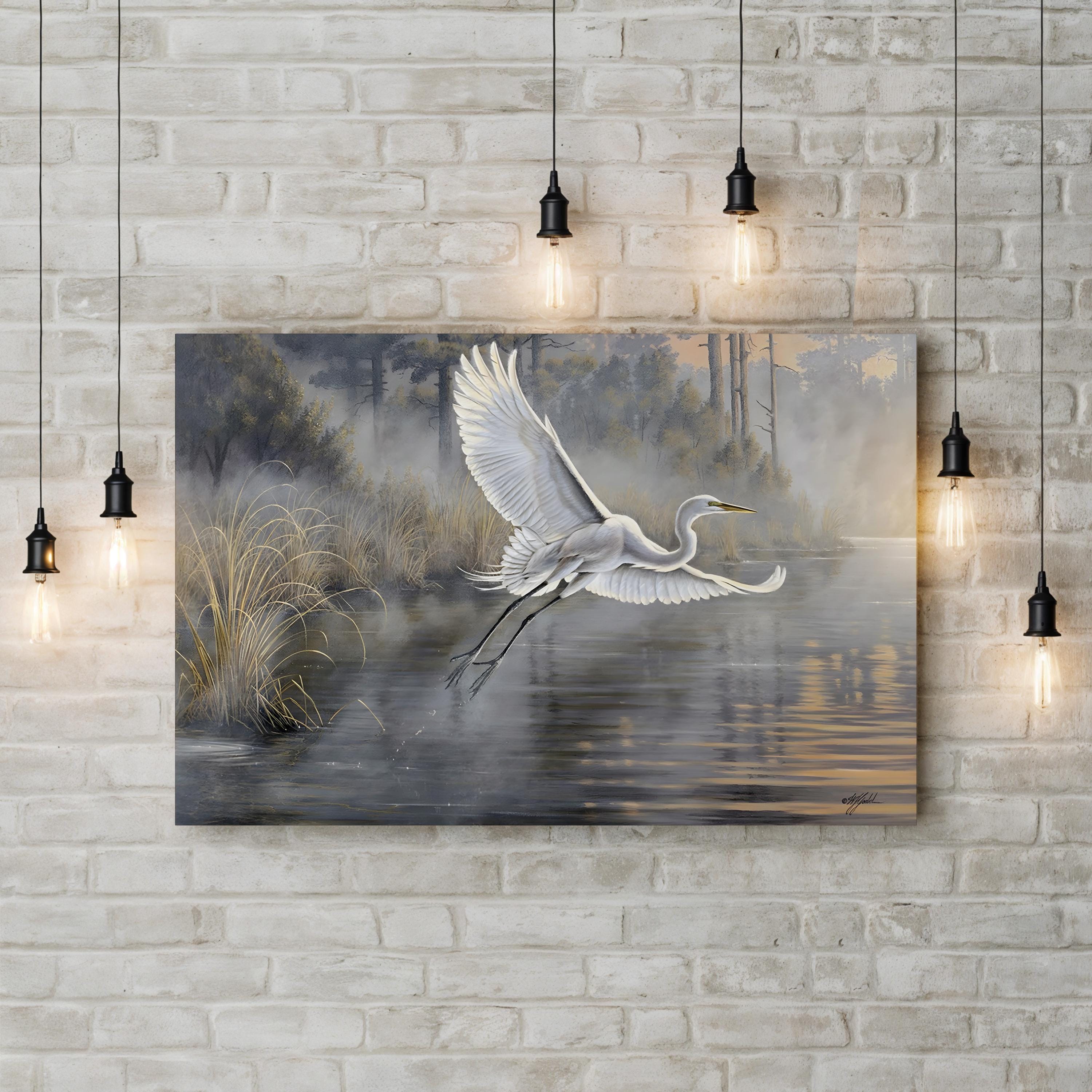 Sunrise Flight Canvas Print – Majestic Heron in Flight Nature Wall Art