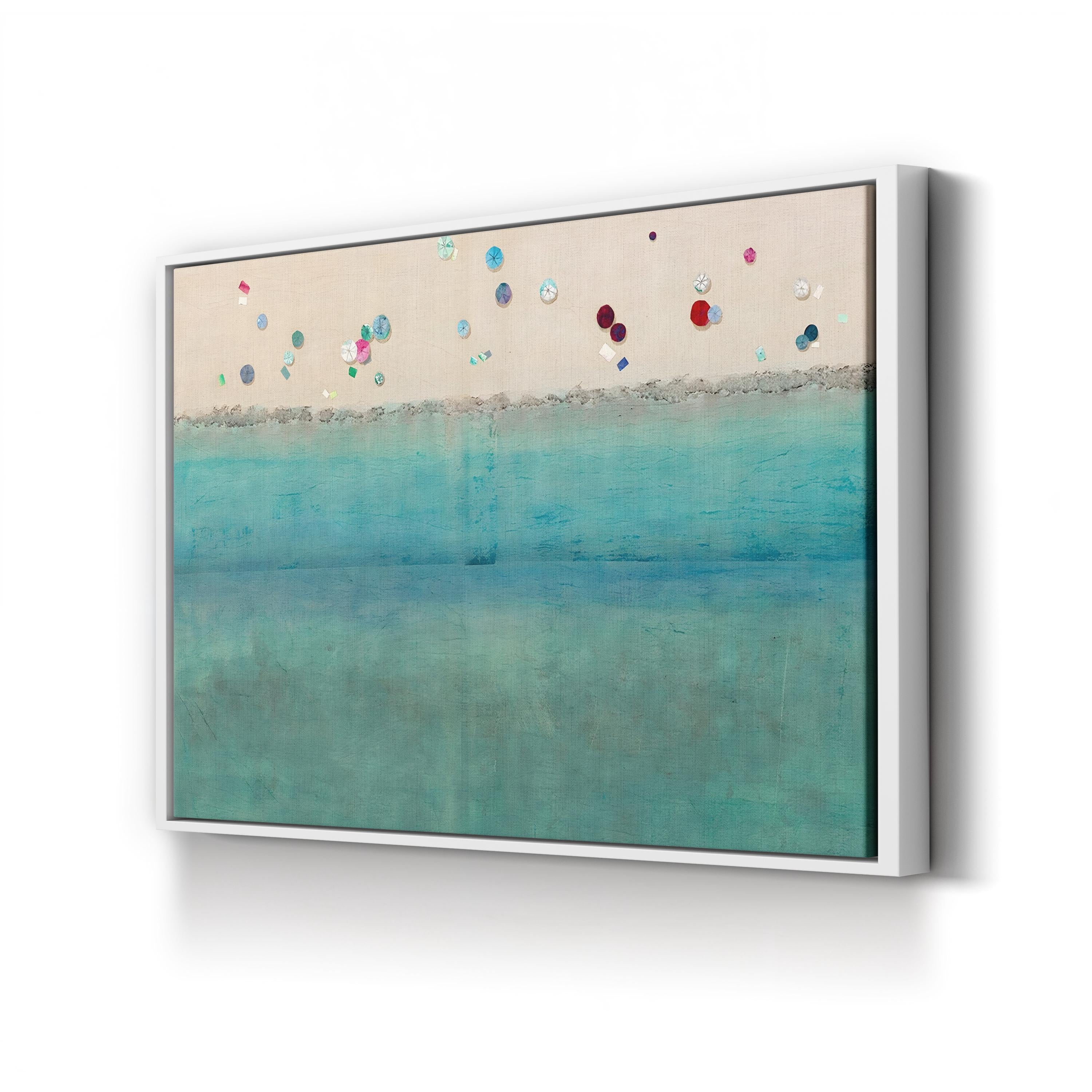 Beach Umbrella Coastal Scene – Period Illustration Wall Art | Vibrant Summer Canvas Print