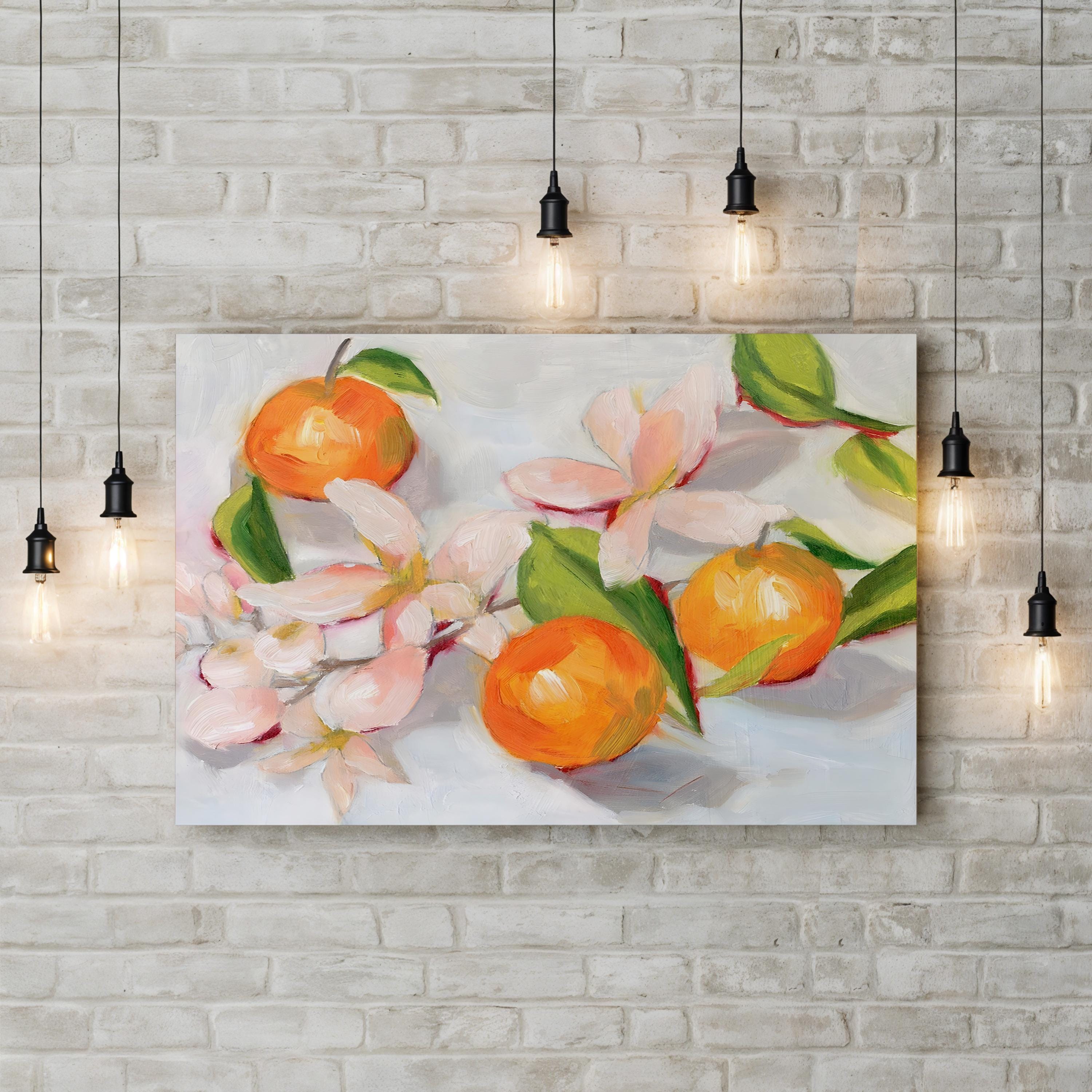 Tangerine Blossoms Canvas Art: Vibrant Floral Still Life, Kitchen & Dining Decor