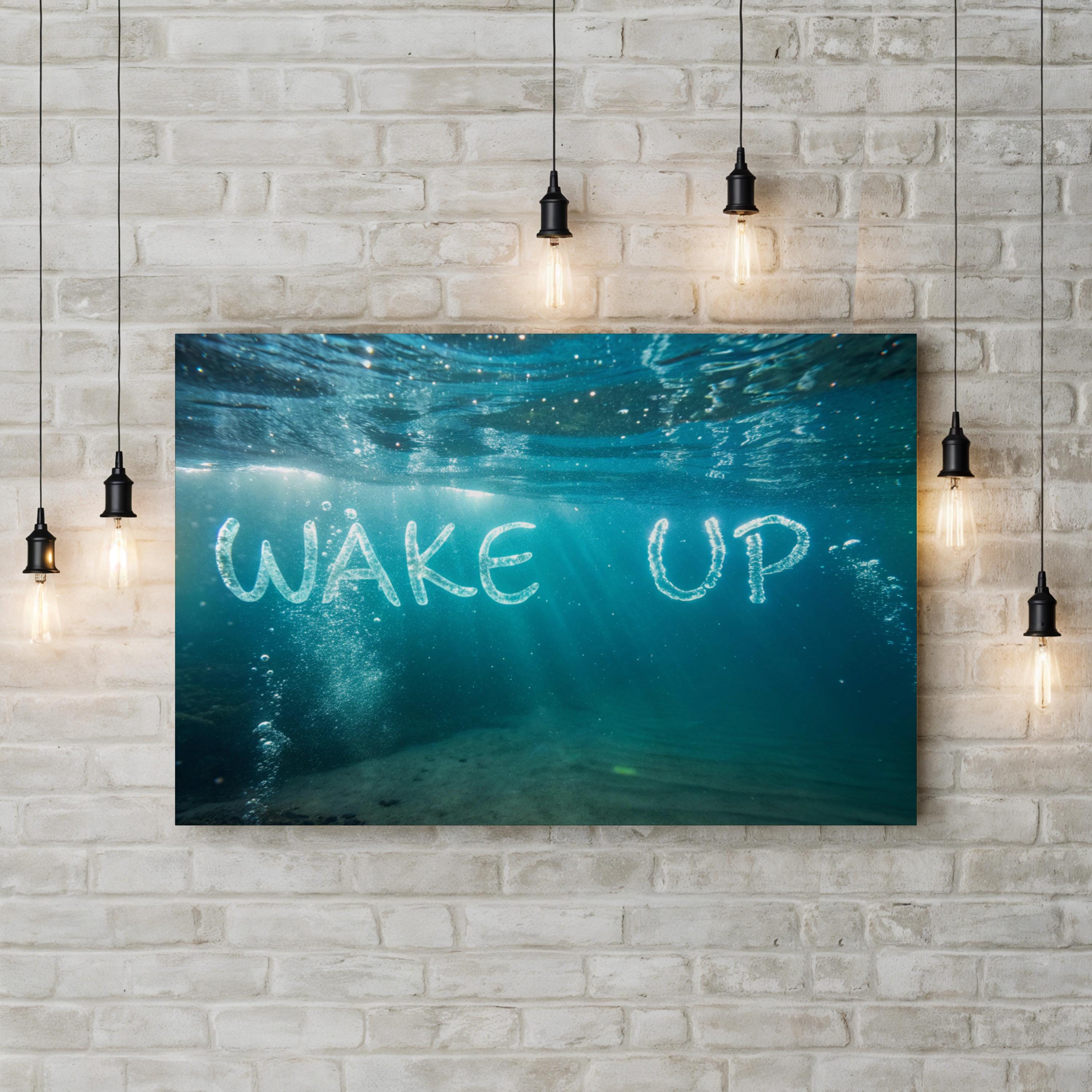 Underwater Inspirational Canvas Art: Wake Up” Coastal Home Decor