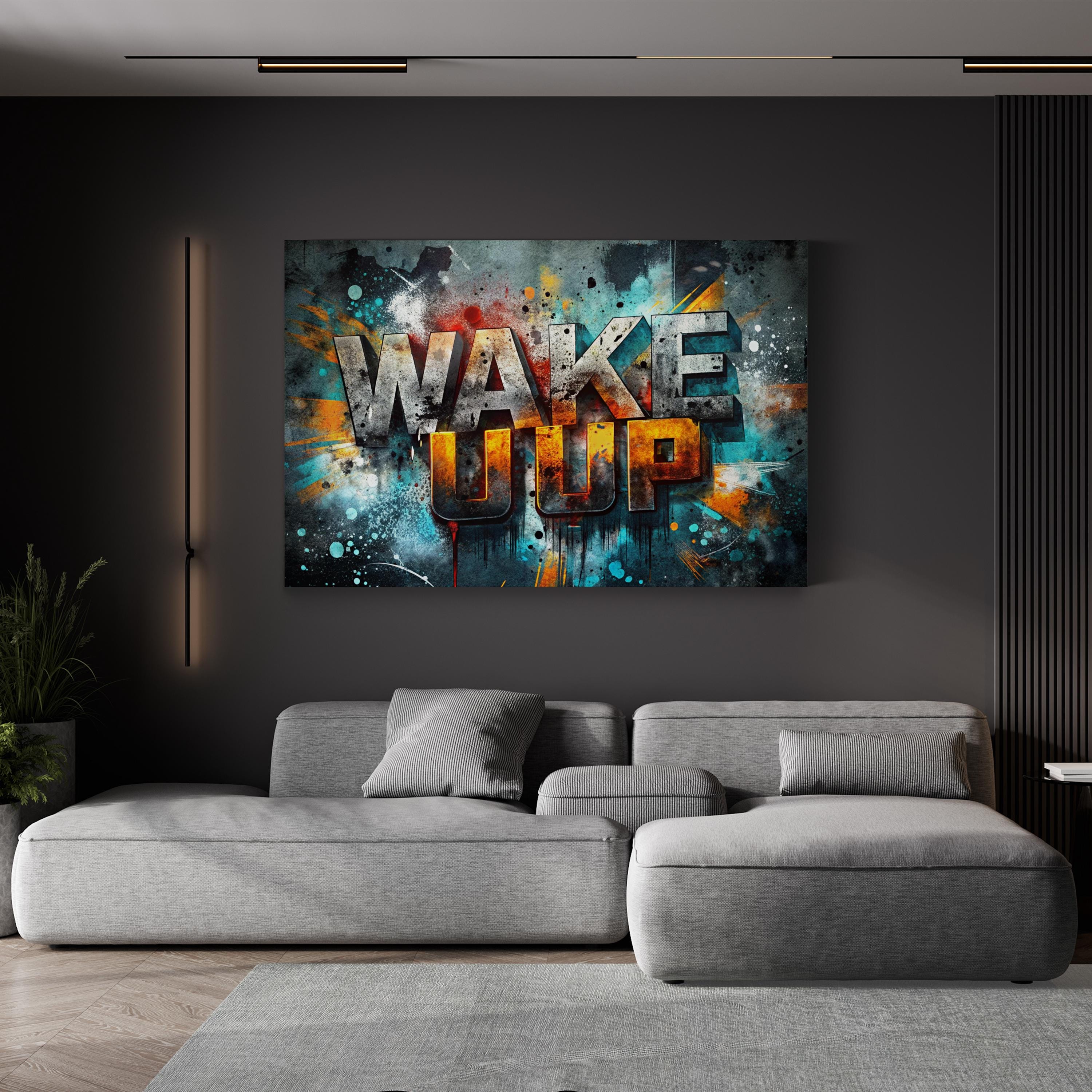 Wake Up Bold Urban Typography Motivational Wall Art