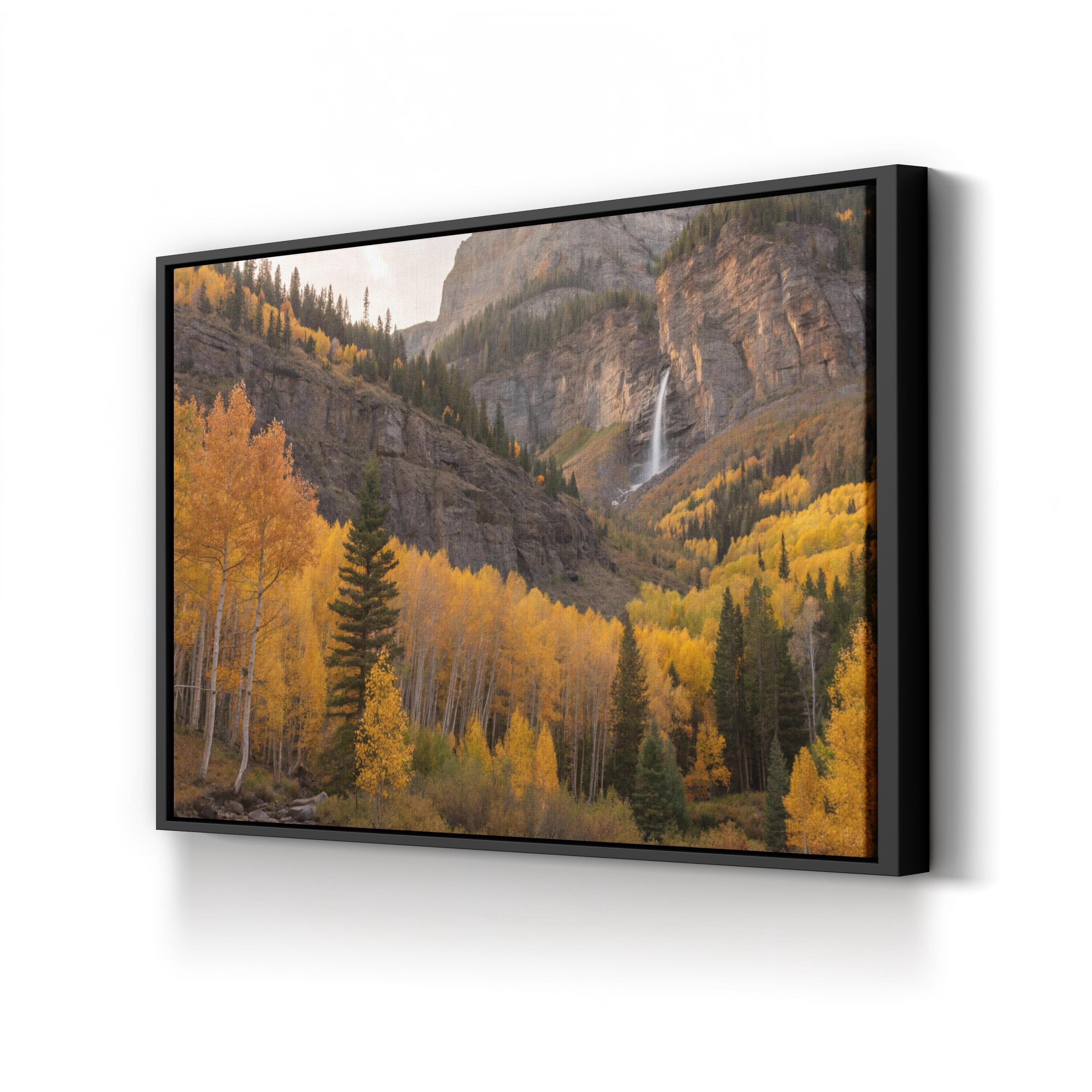 Mountain Valley Waterfall Autumn – Vintage Photography Wall Art | Scenic Landscape Canvas Print