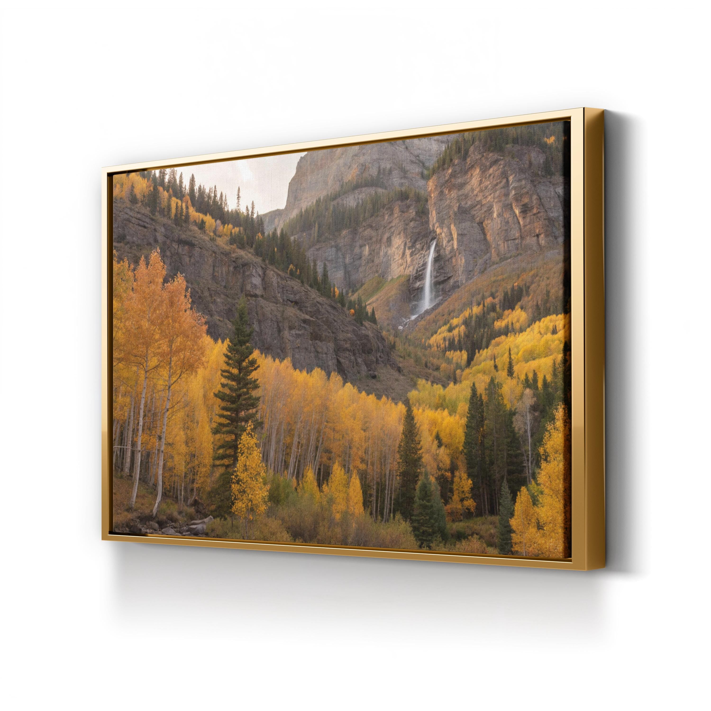 Mountain Valley Waterfall Autumn – Vintage Photography Wall Art | Scenic Landscape Canvas Print