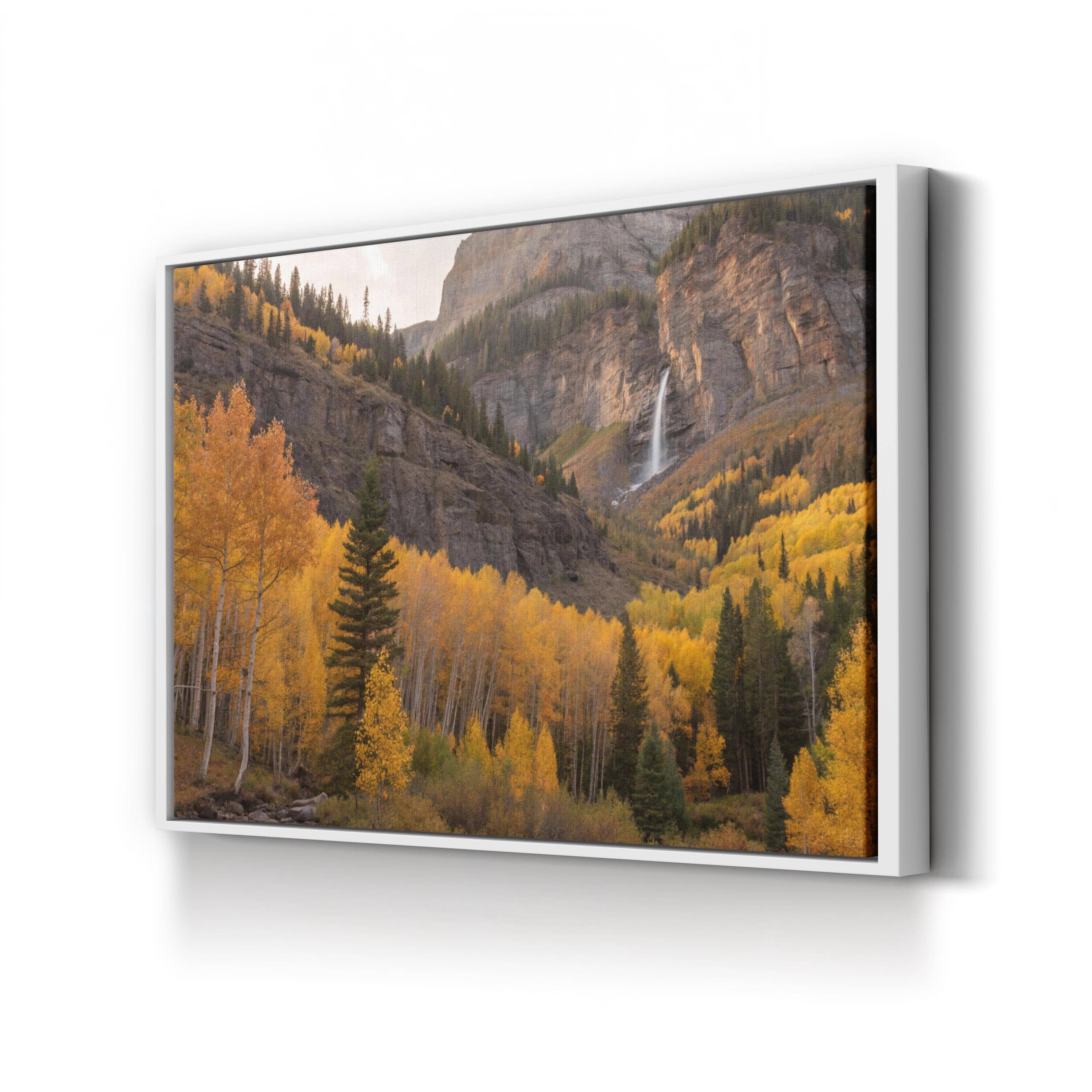 Mountain Valley Waterfall Autumn – Vintage Photography Wall Art | Scenic Landscape Canvas Print