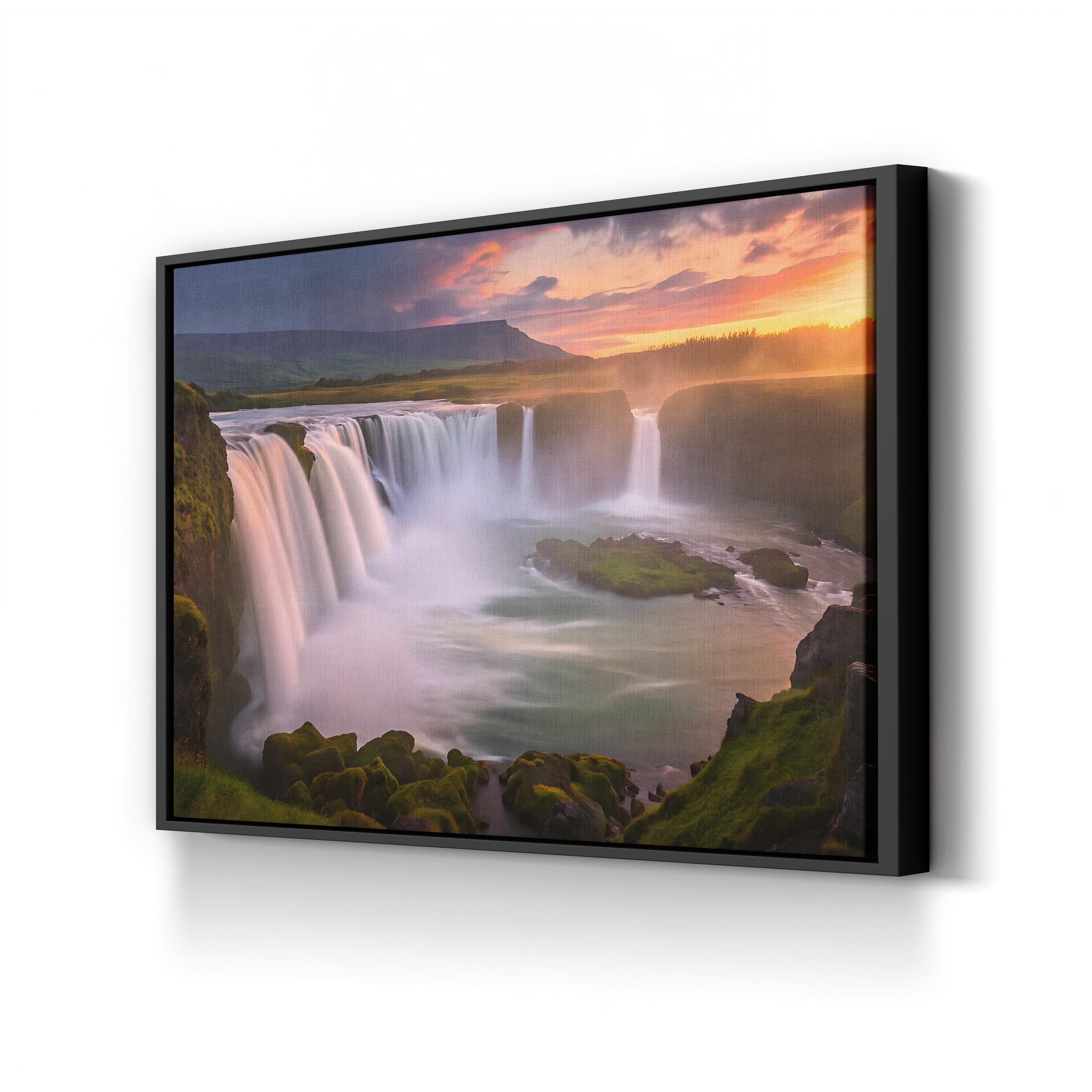 Godafoss Waterfall, Iceland – Vintage Photography Wall Art | Nature Landscape Canvas Print