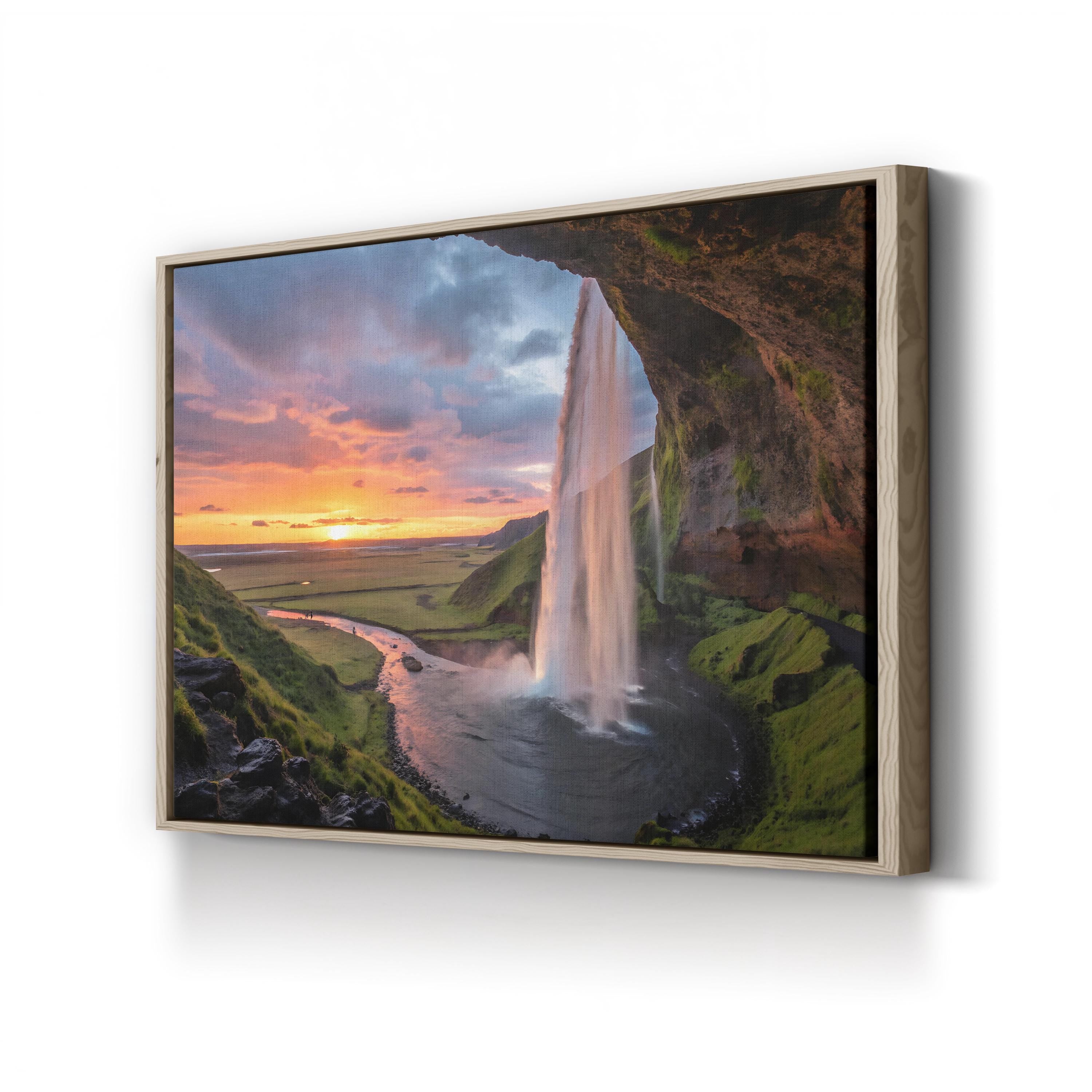 Fiery Waterfall Canvas Art — Dramatic Sunset Landscape Photography
