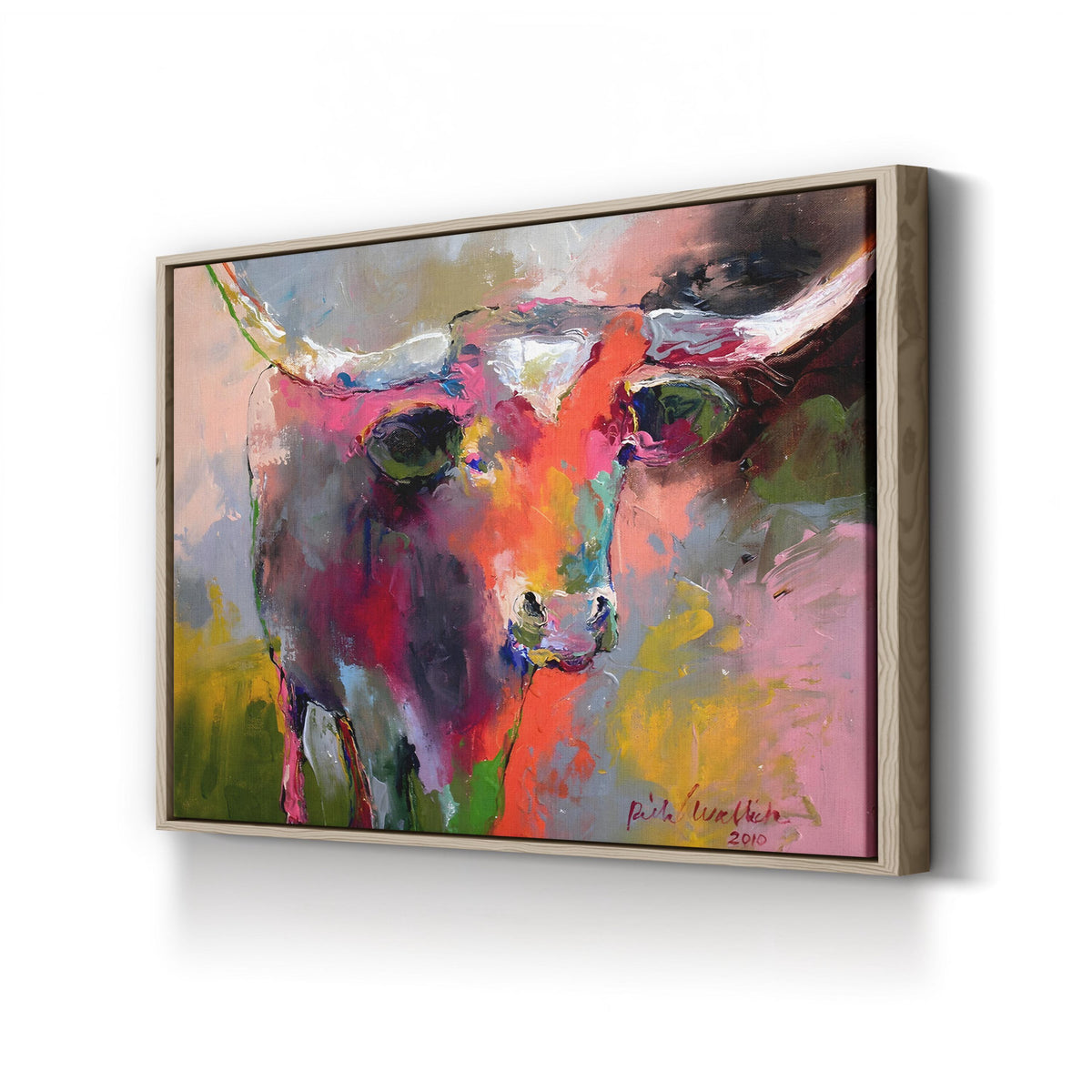 Texas Longhorn by Richard Wallich canvas print in Oak Framed Canvas