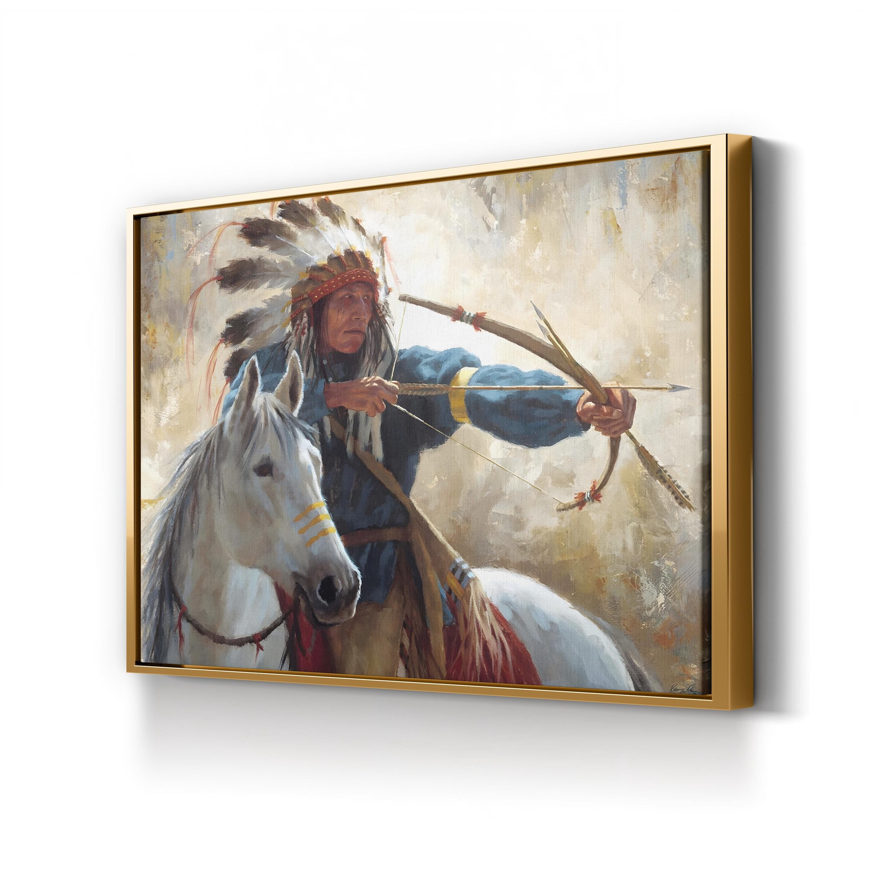 The Guardian Wall Art by James Ayers | Native American Warrior on Horseback Canvas Print