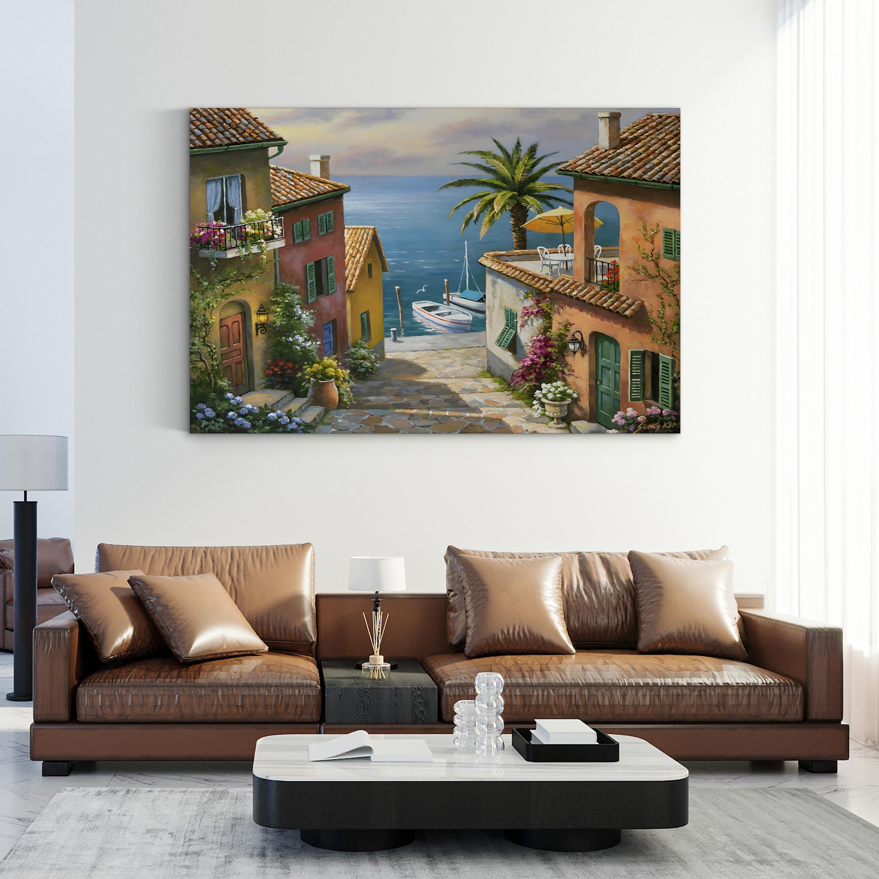 The Villas Private Dock | Mediterranean Village Coastal Wall Art by Sung Kim