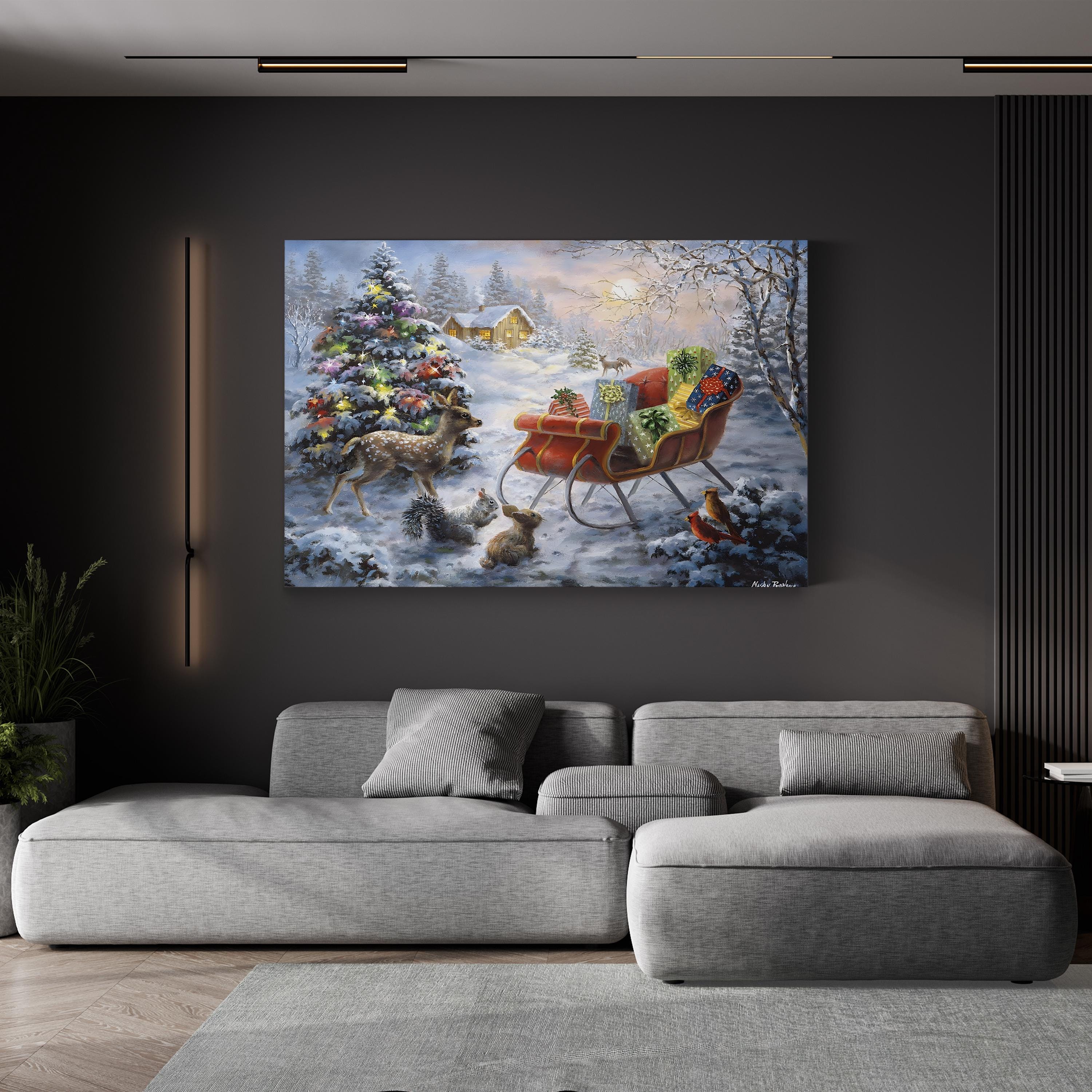 Christmas Eve Canvas Art: Cozy Winter Sleigh Scene, Holiday Wall Decor