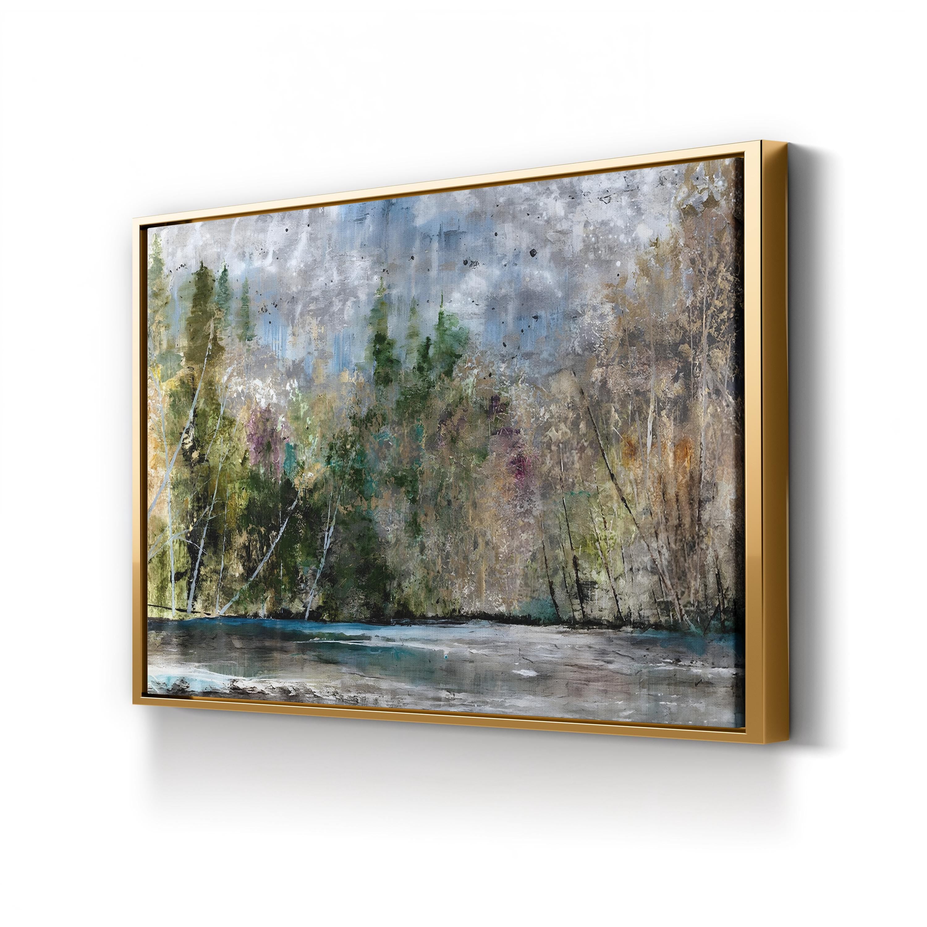 Waterfront Trees Reflection – Period Illustration Wall Art | Serene Landscape Canvas Print