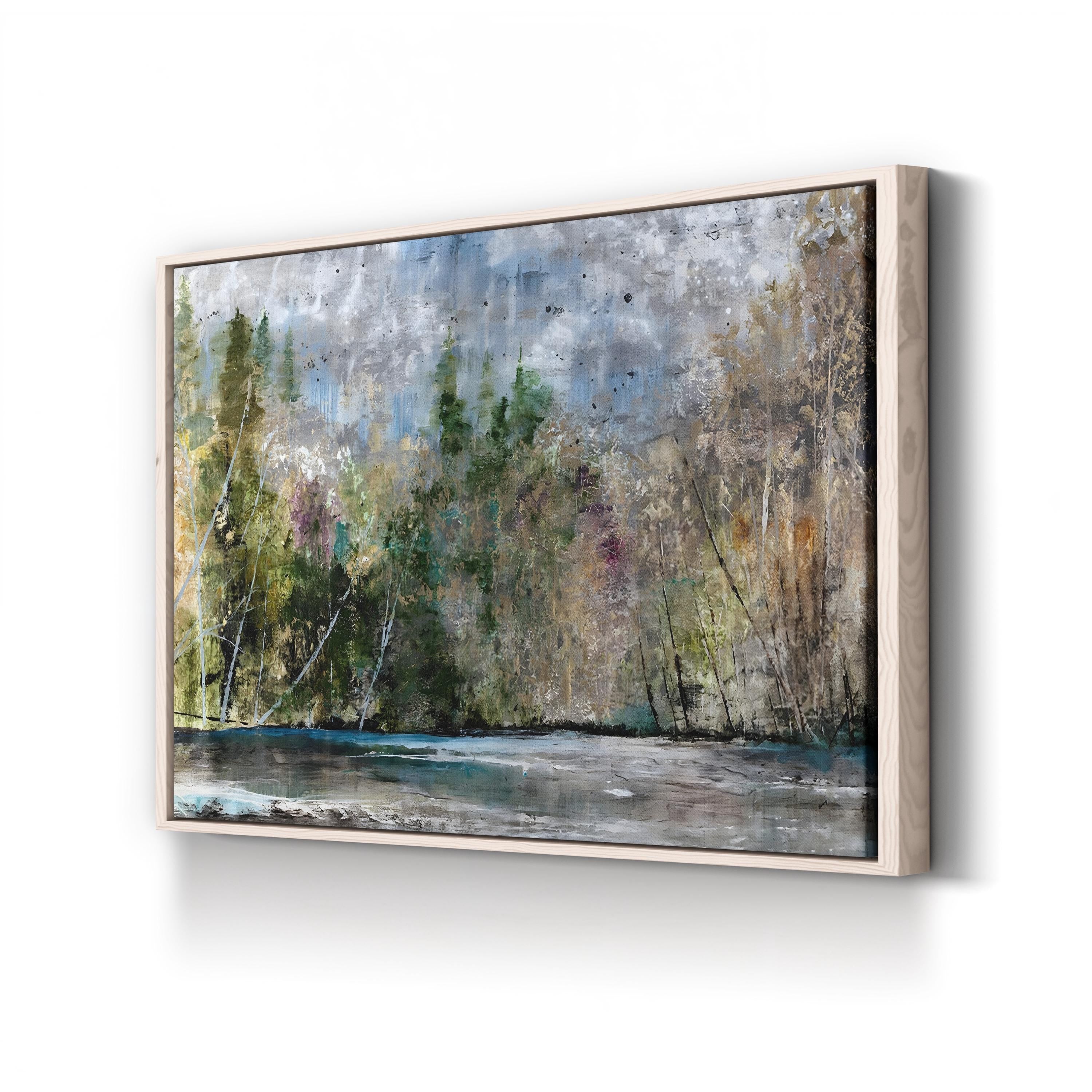 Waterfront Trees Reflection – Period Illustration Wall Art | Serene Landscape Canvas Print