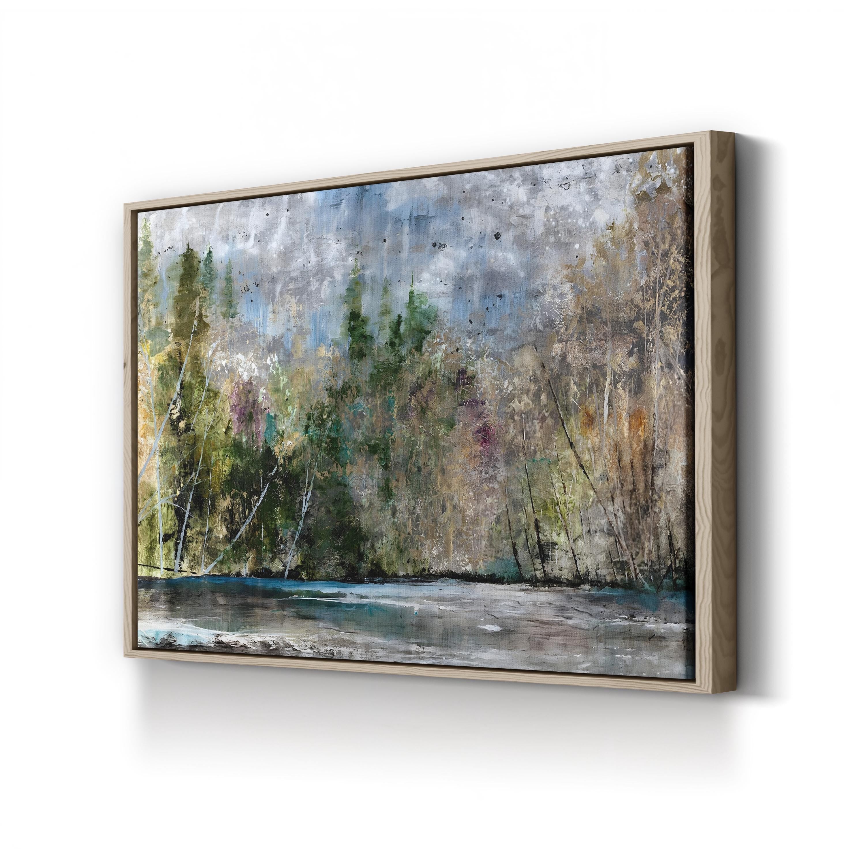 Waterfront Trees Reflection – Period Illustration Wall Art | Serene Landscape Canvas Print