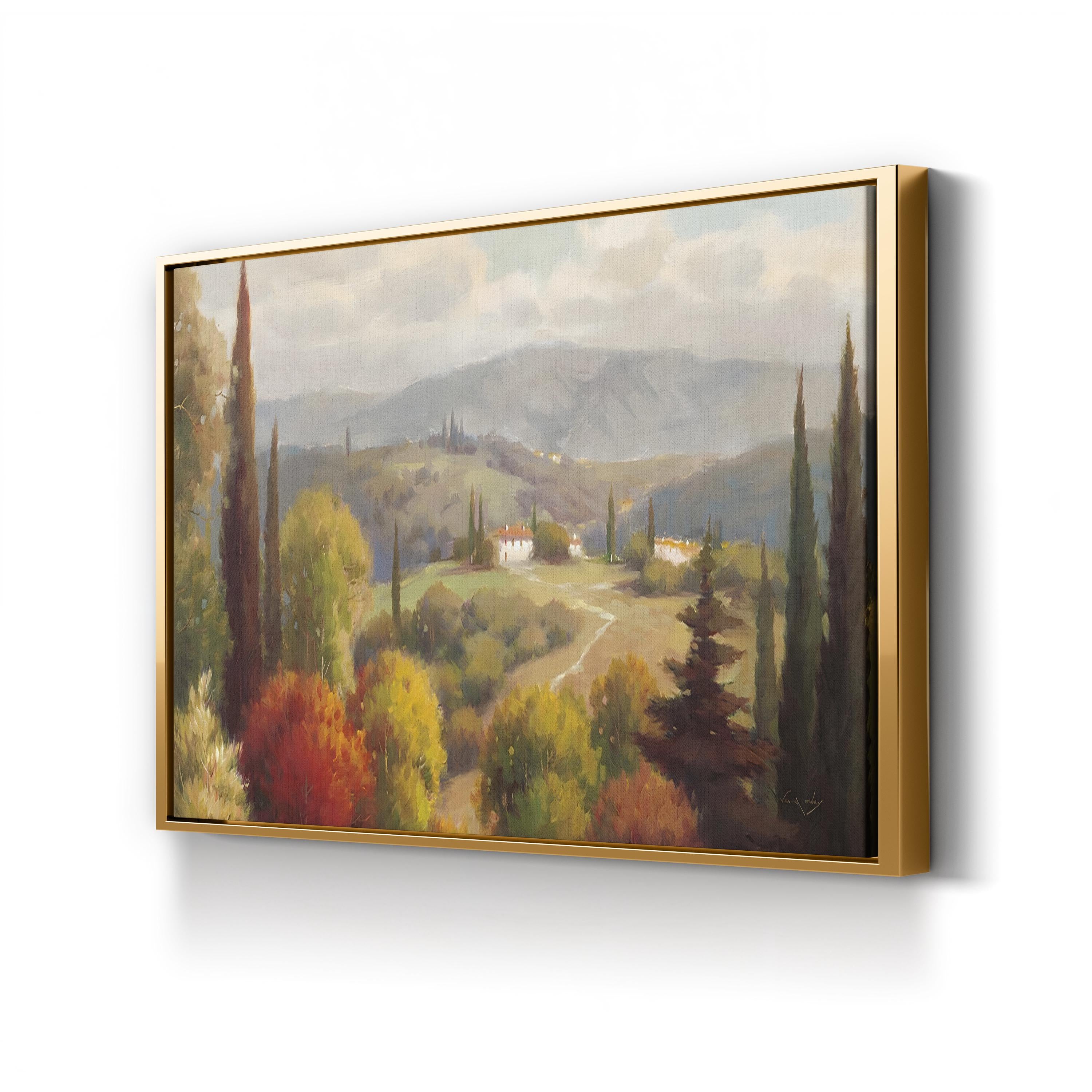 Tuscan Landscape Canvas Art: Rolling Hills and Villa, Mediterranean Countryside Painting