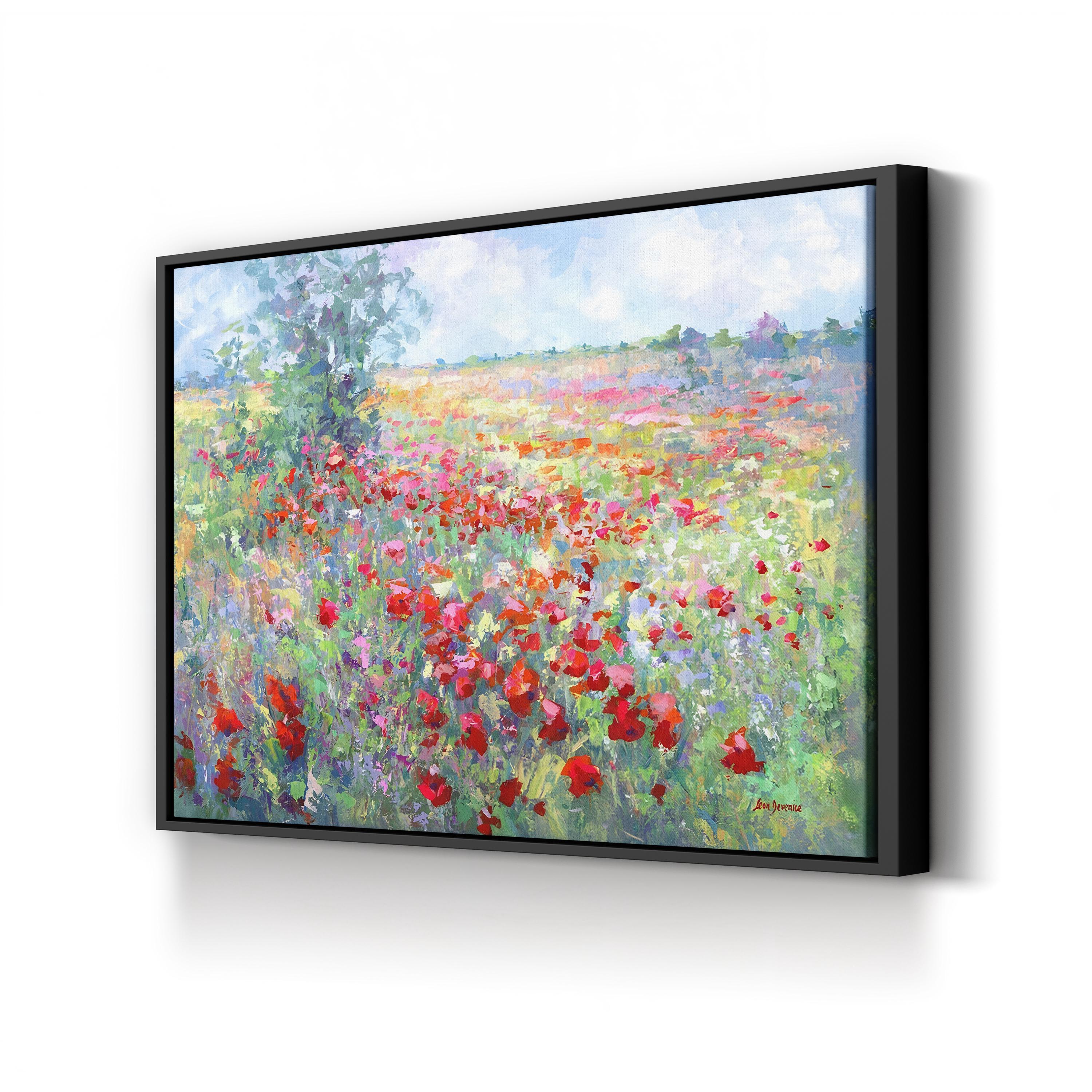 Tuscan Wildflower Field Canvas Wall Art: Contemporary Italian Landscape Painting